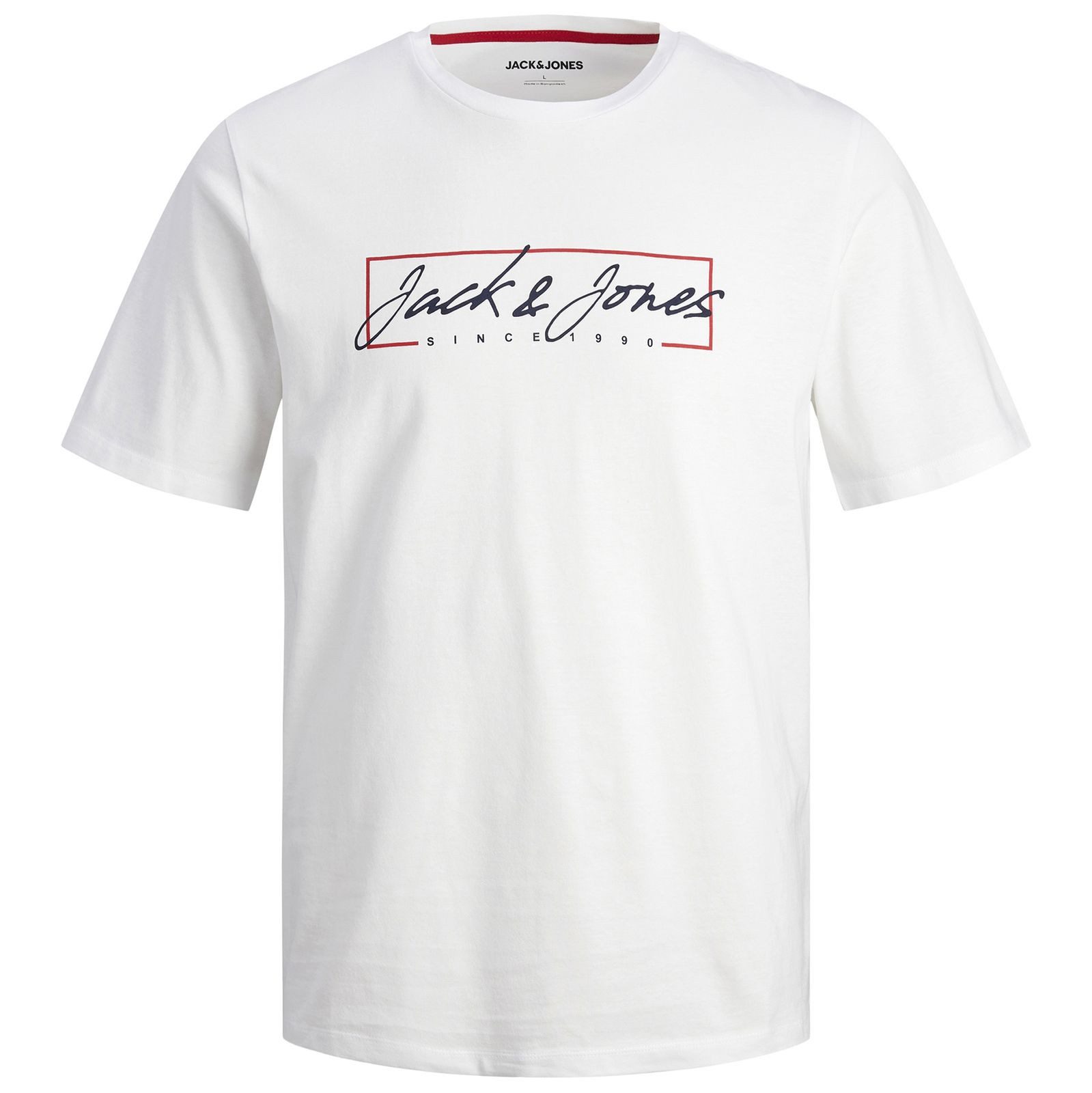Rundhalsshirt Jack&Jones T-Shirt Übergröße weiß Logoprint JJZURI