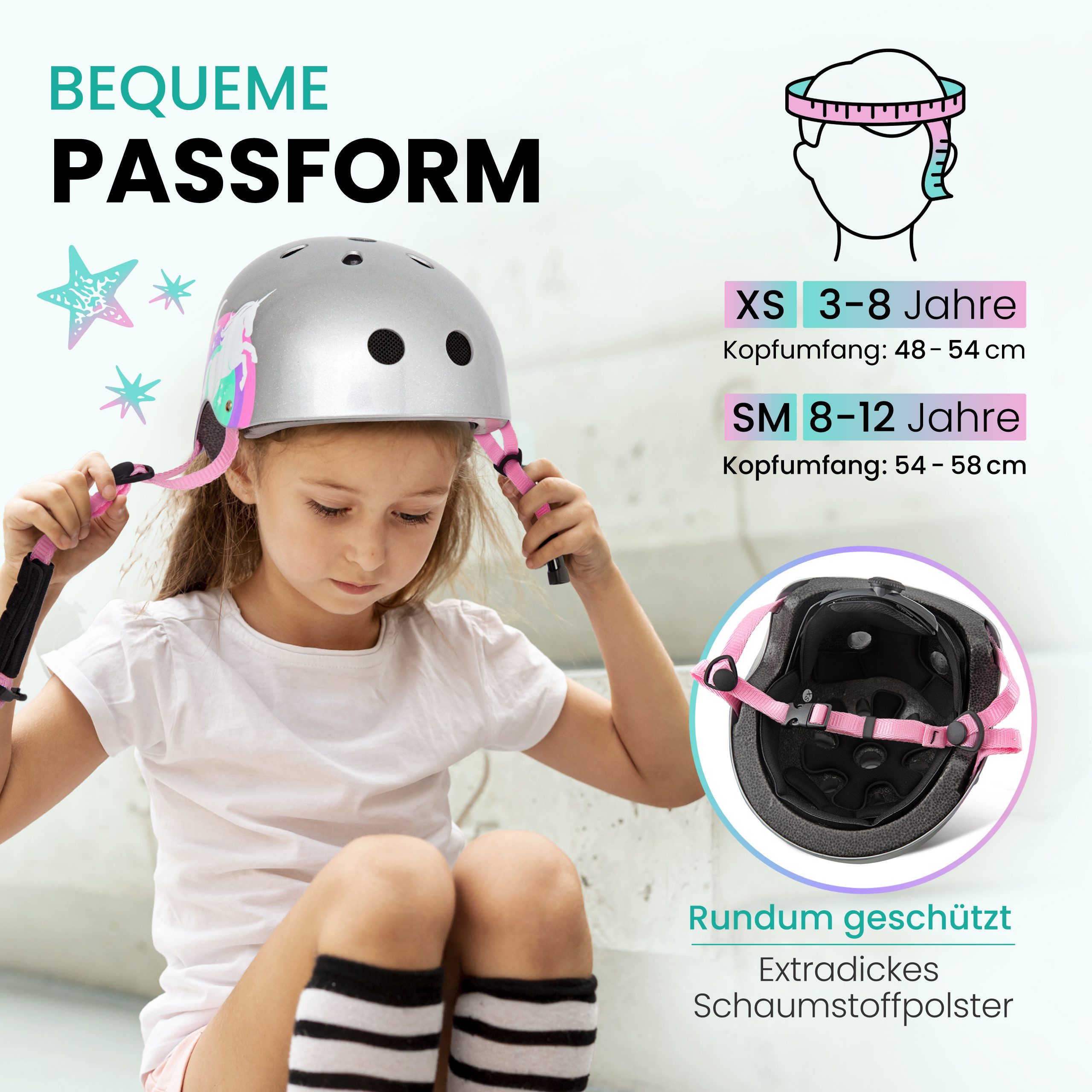99FLIPS Fahrradhelm Mädchen ab 3 Jahre Skateboard Helm Kinder Einhorn Design, Kinderhelm Inliner Fahrrad Helm Pink Kleinkinder Schlittschuhe – Bild 5 von 5