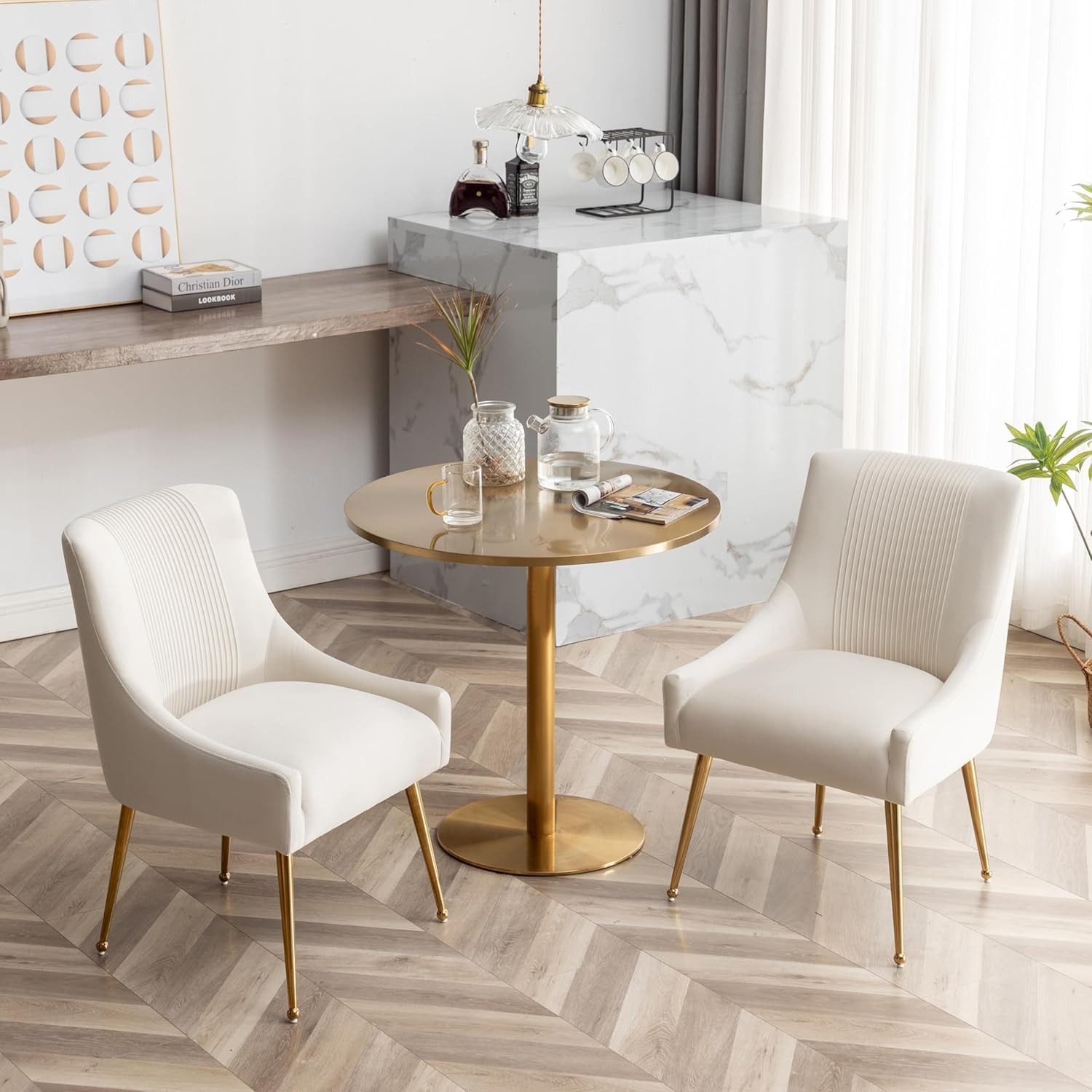SEYNAR Esszimmerstuhl Polsterstuhl Samtstuhl Wohnzimmerstuhl mit goldenen Beinen (2 St), getufteter Akzentstuhl für Wohnzimmer Arbeitszimmer – Bild 3 von 5