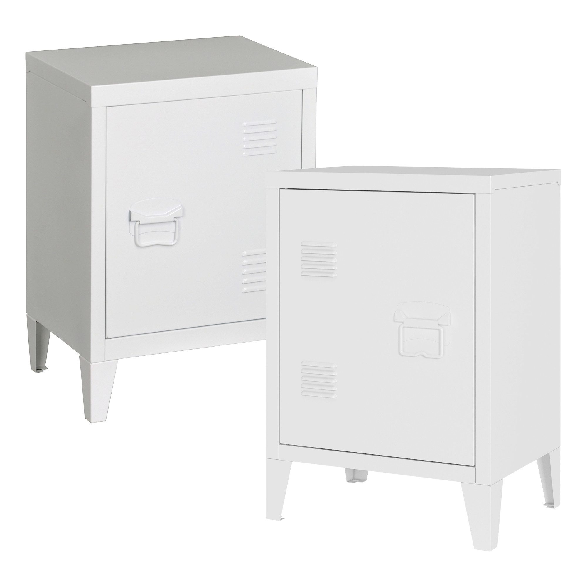 en.casa Nachtschrank (2er Set) »Inari« mit Türgriff rechts und links Stahl 57 x 40 x 30 cm Weiß