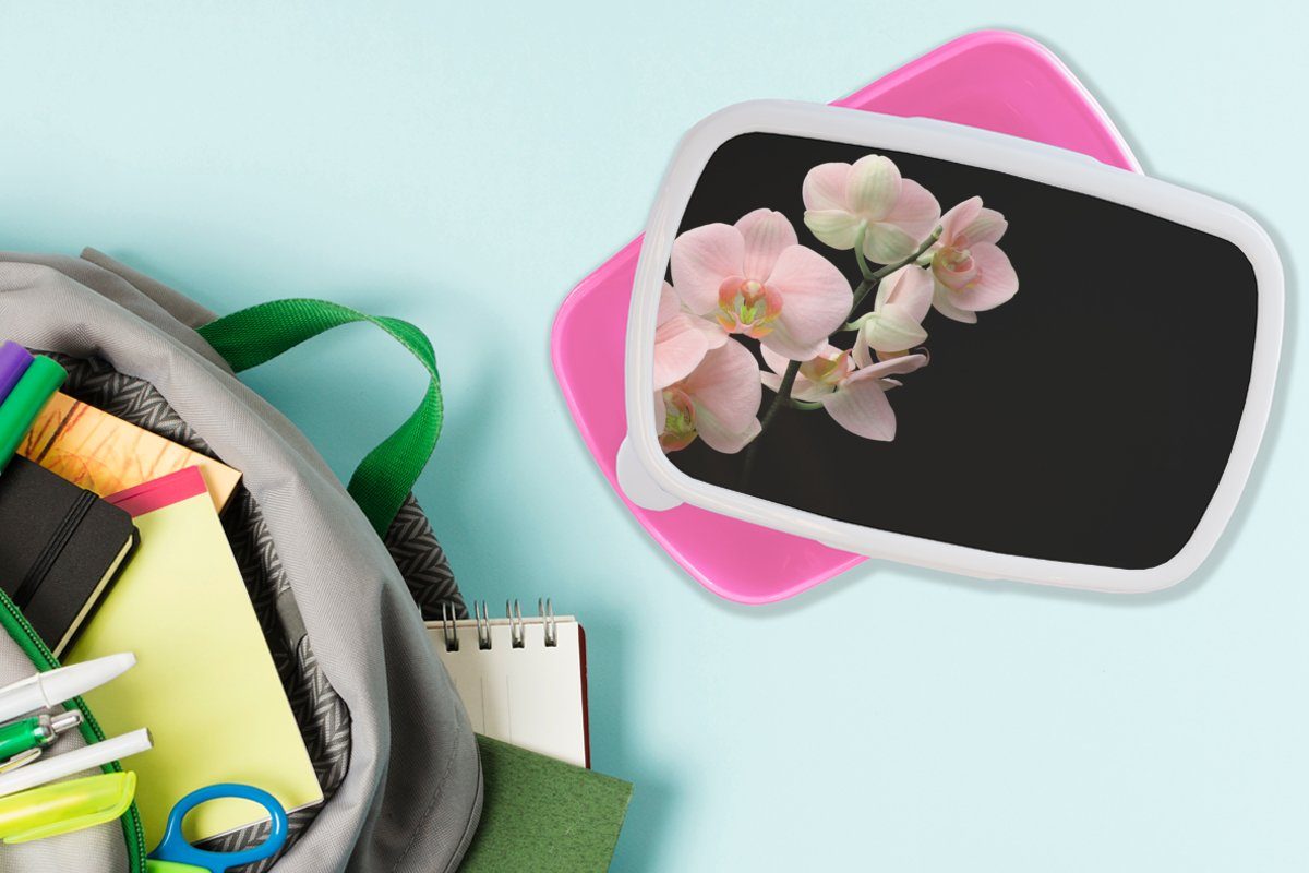 Blumen Kinder, MuchoWow Brotdose - Kunststoff Erwachsene, für Mädchen, Snackbox, - Orchidee - - Brotbox Kunststoff, Rosa Lunchbox Stilleben Flora, (2-tlg),