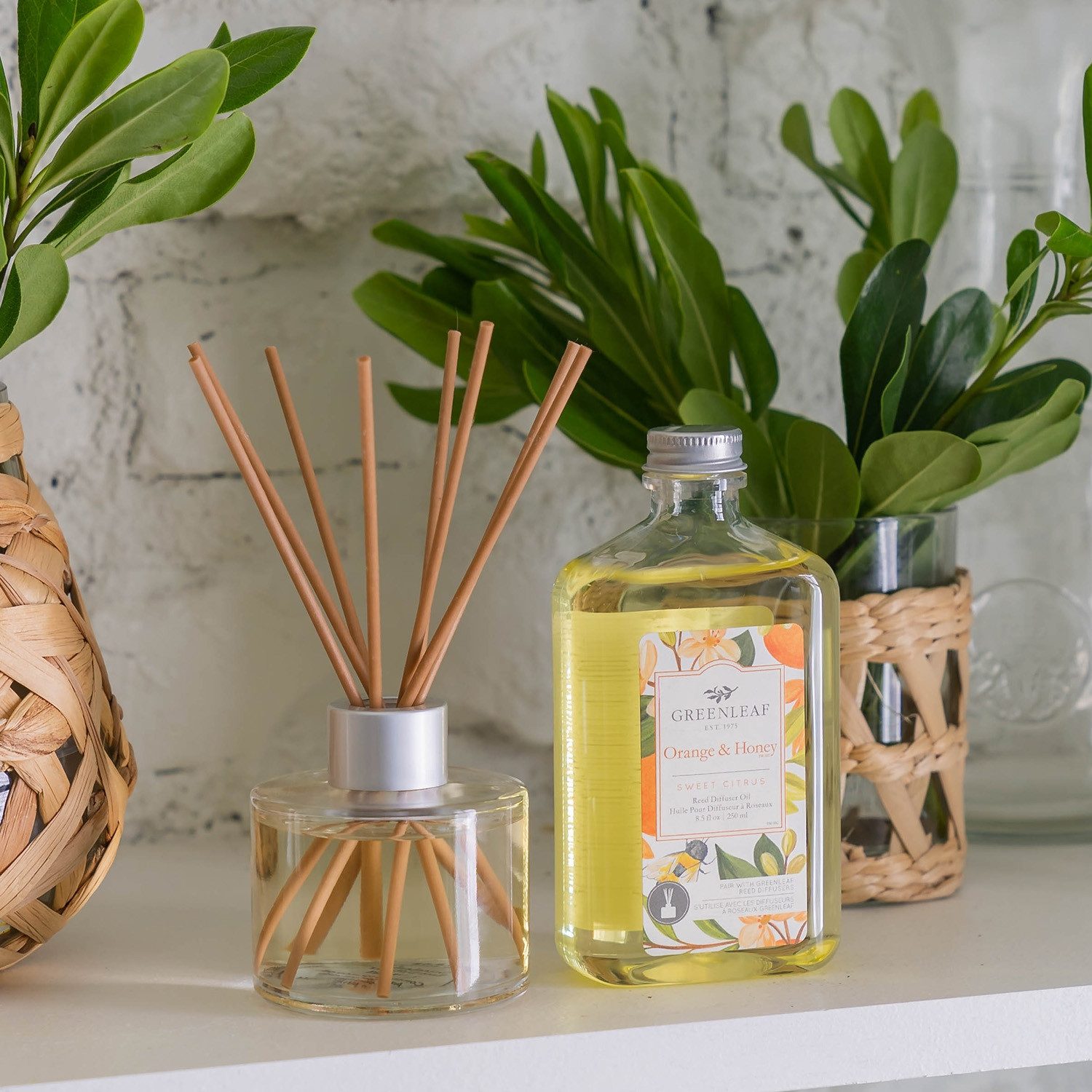 Greenleaf Raumduft Orange & Honey 250 ml (1-St), Reed Diffuser Oil Nachfüller mit Peddigrohr Stäbchen