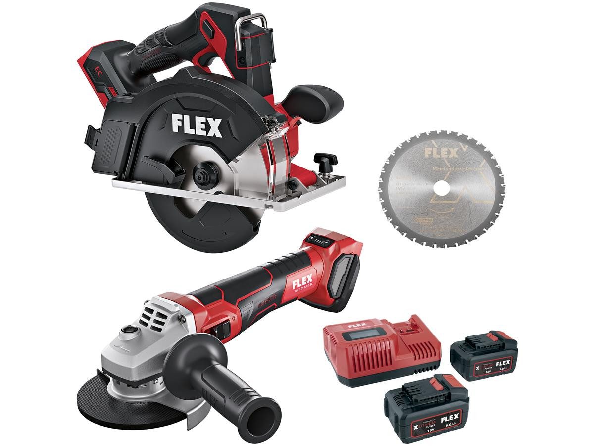 Flex Akku-Handkreissäge CSM 57 18-EC Kit + LBE 18.0-EC, Set Version mit Winkelschleifer LBE 18.0-EC