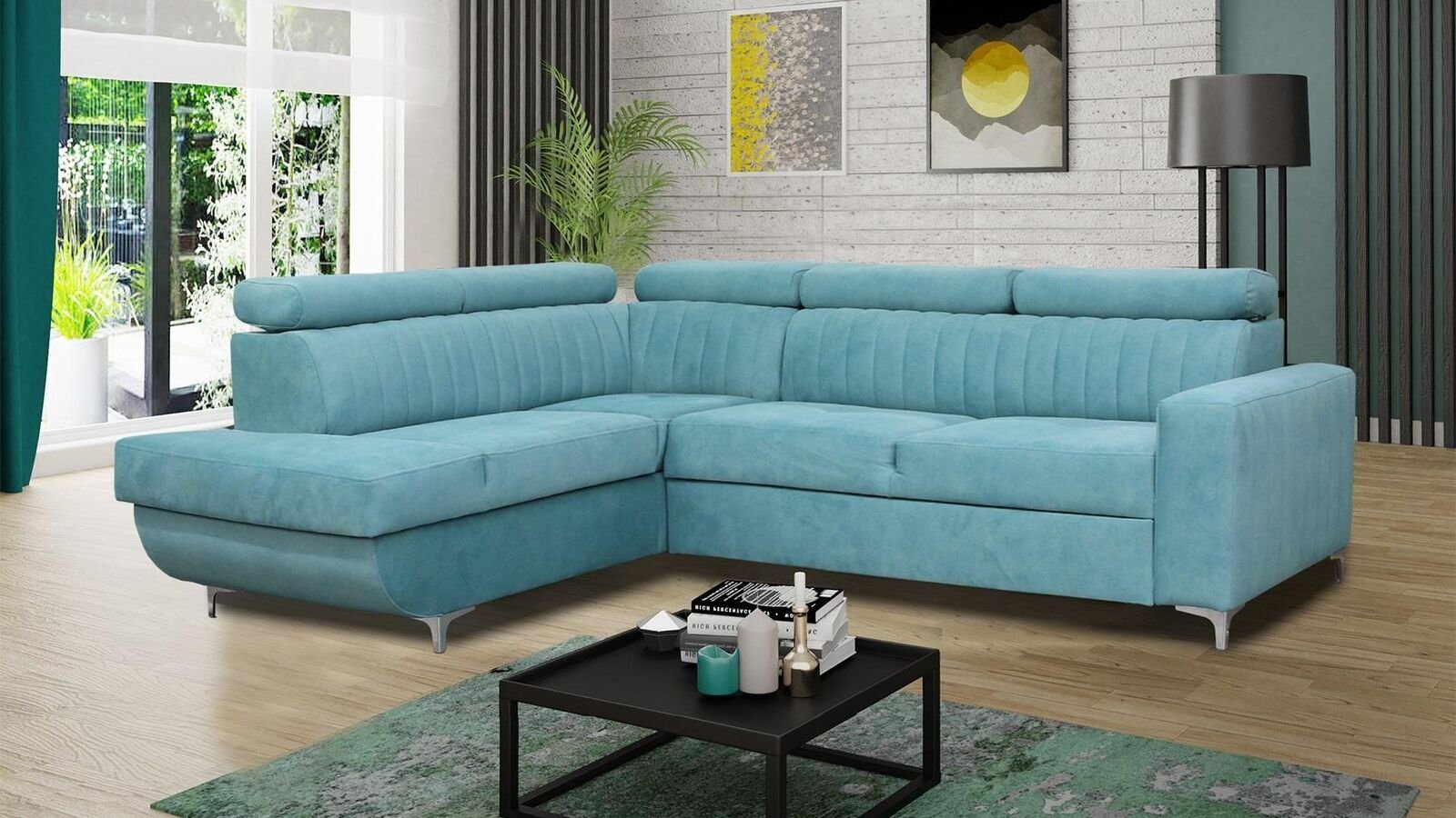 Europe Sofa, Ecksofa JVmoebel Sofa Made Wohnlandschaft Design Blaue in Stoff Eck Couch Textil