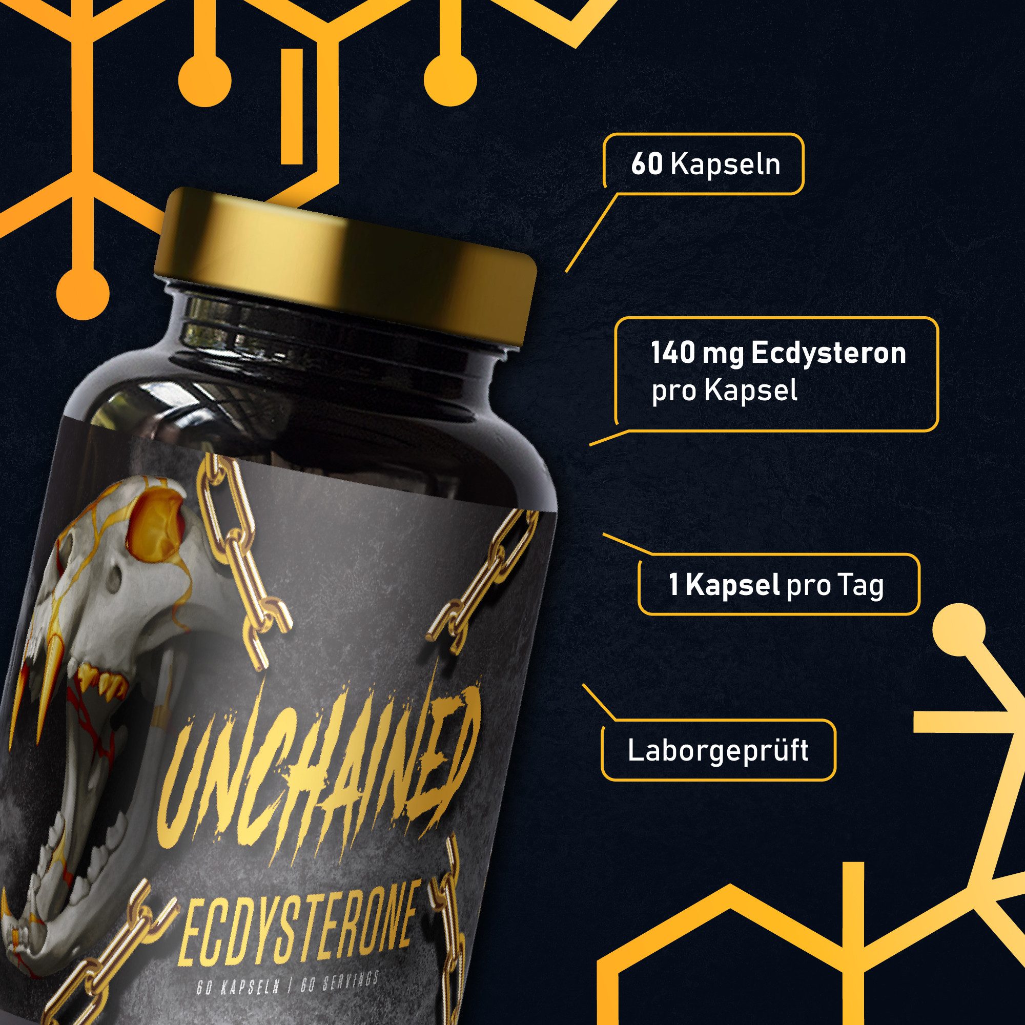Unchained UNCHAINED® - Beta Ecdysterone Booster Muskelaufbau Vegan 60 Kapseln, 33 g