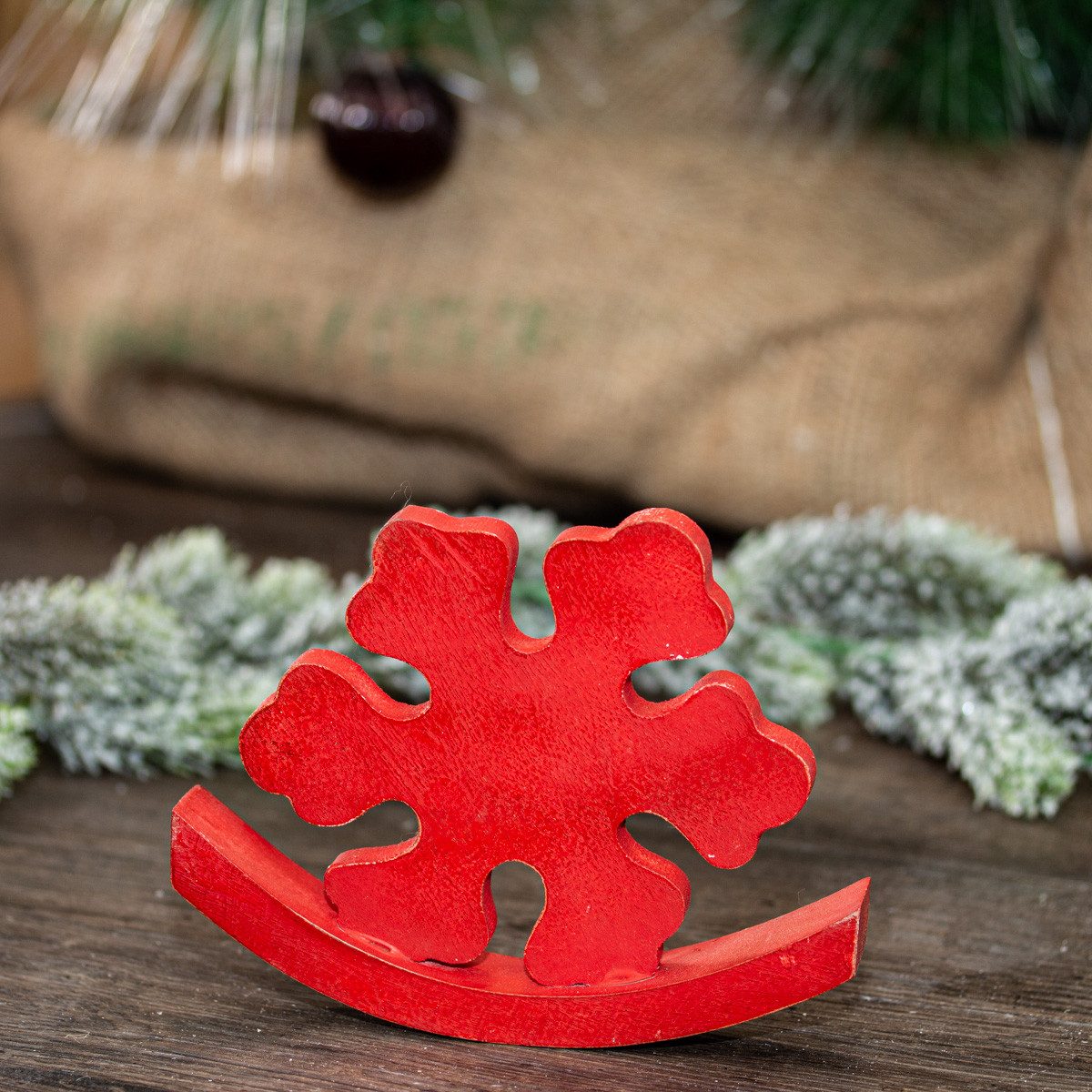 Weihnachtsfigur Skulptur, Rot, Schneeflocke, Holz, Wippe