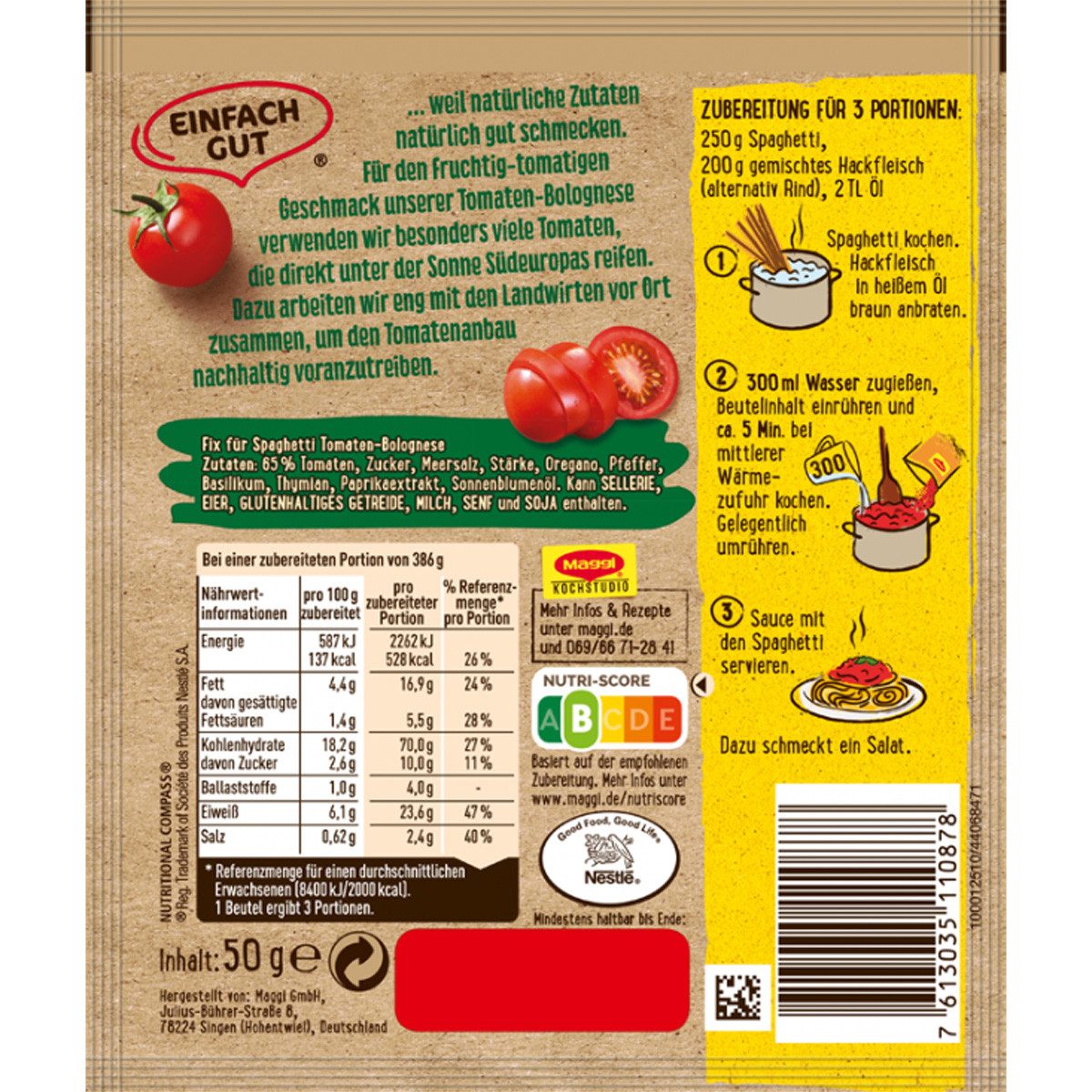 MAGGI Saucen, Maggi Fix für Tomaten Bolognese fruchtig tomatig mediterran 50g