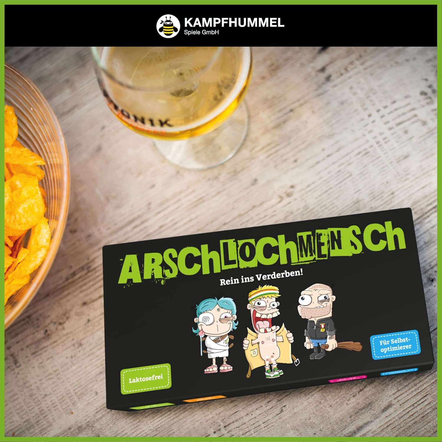 Kampfhummel Spiele Spiel Arschlochmensch - Rein ins Verderben!, fieses Taktikspiel, 3–6 Spieler, 60–90 Minuten voller Schadenfreude