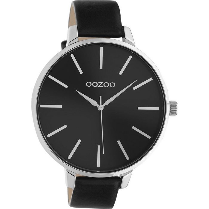 OOZOO Quarzuhr Oozoo Damen Armbanduhr schwarz Analog (Armbanduhr) Damenuhr rund extra groß (ca. 48mm) Lederarmband Casual-Style