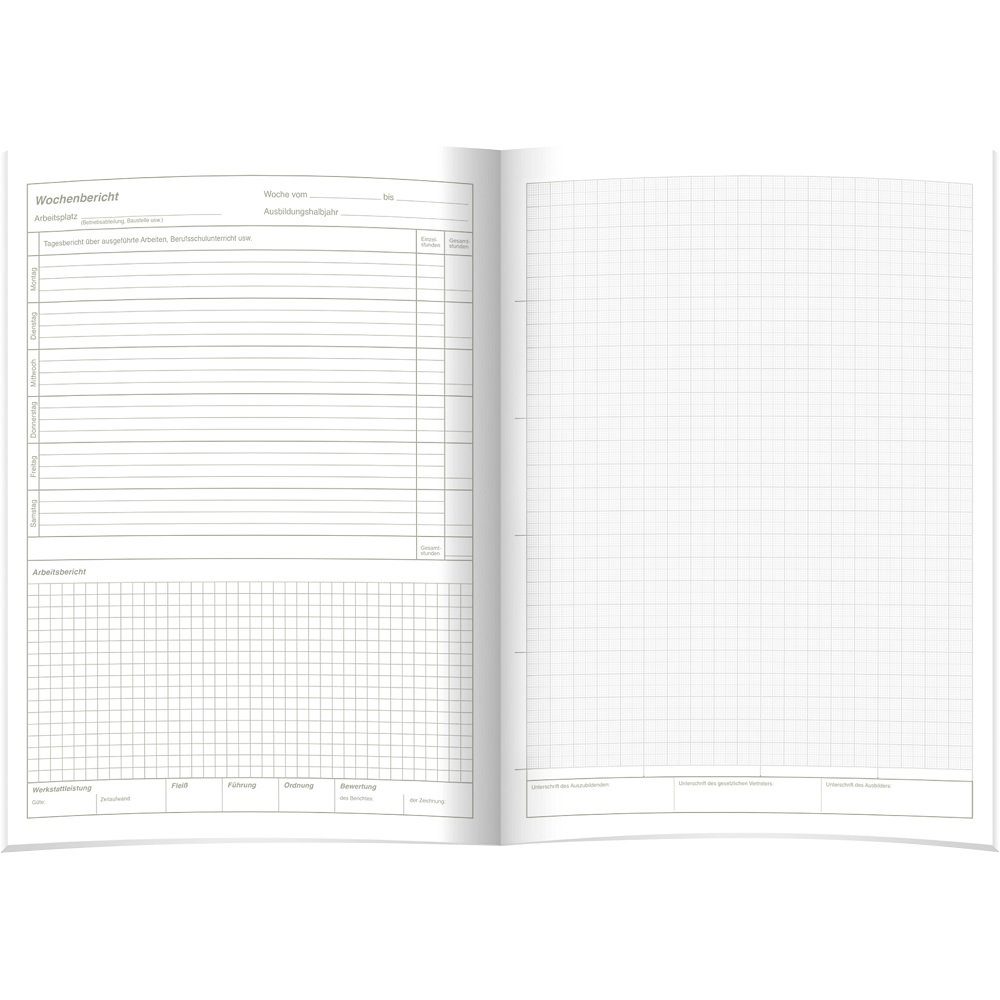 RNK Verlag Schulheft 1 Berichtsheft 5051 HANDWERK A4 wöchentlich mit Skizzenteil, Inhaltsverzeichnis; Ausreichend für ein halbes Jahr; Mit Skizzenteil