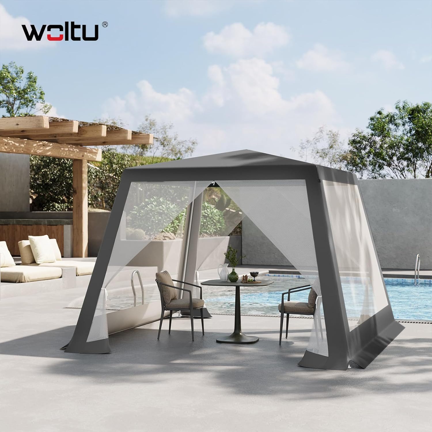 Woltu Pavillon, mit 4 Seitenteilen, 3x3 günstig online kaufen
