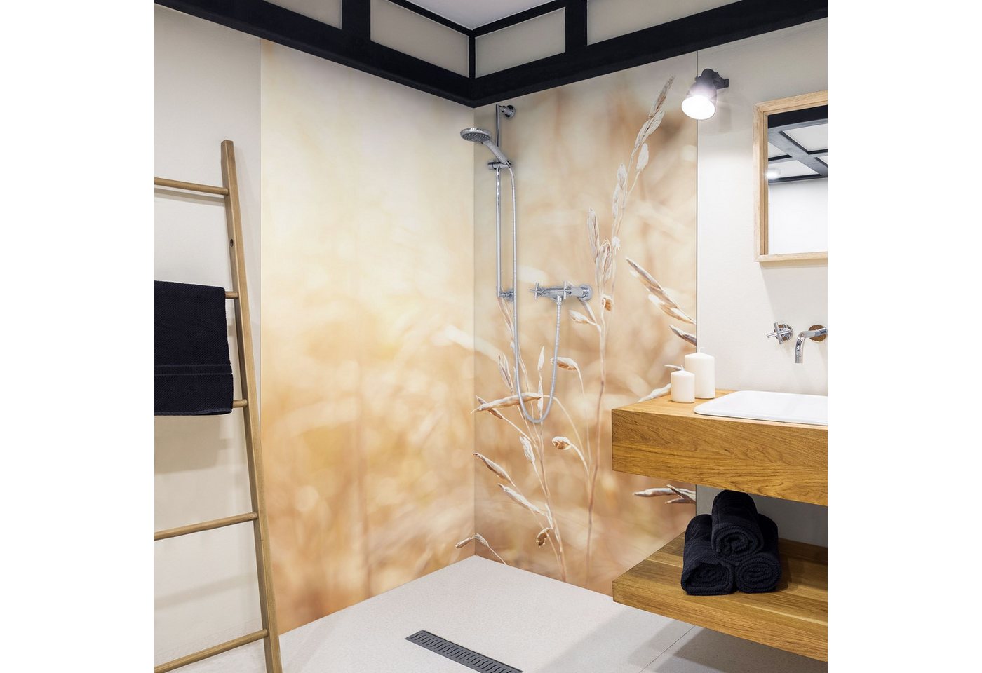 Thumbnail - Bilderdepot24 Duschrückwand Gräser beige Duschrückwand ohne Bohren Tropisch Landhaus, (2-tlg., 0,61 mm starke Folie selb...