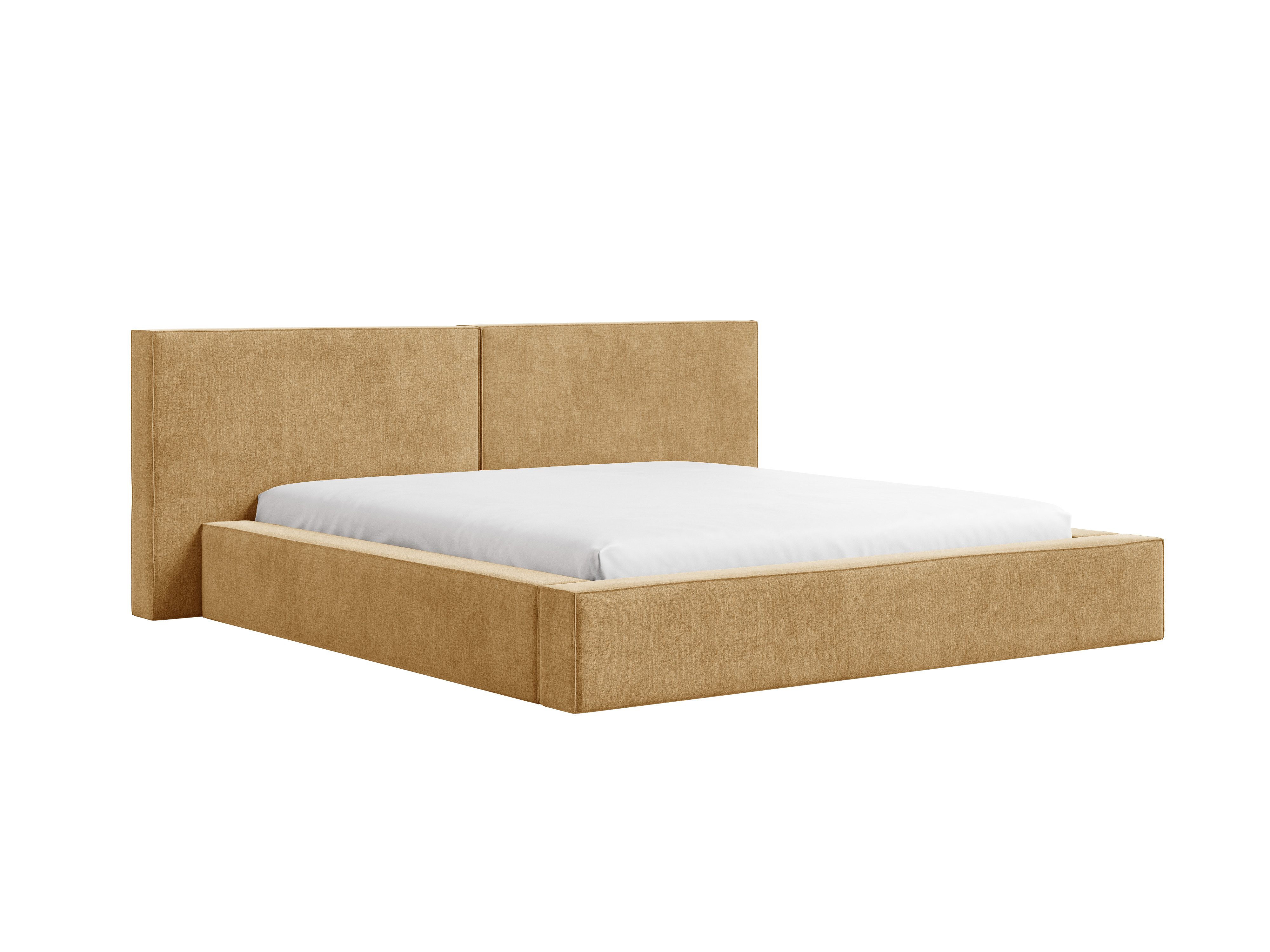 MOEBLO Polsterbett aus Strukturstoff Bett 06 (Bezug: Strukturstoff, Doppelbett mit Kopfstütze, Rahmenbettgestell, mit Bettkasten und Lattenrost), gepolstertes Kopfteil