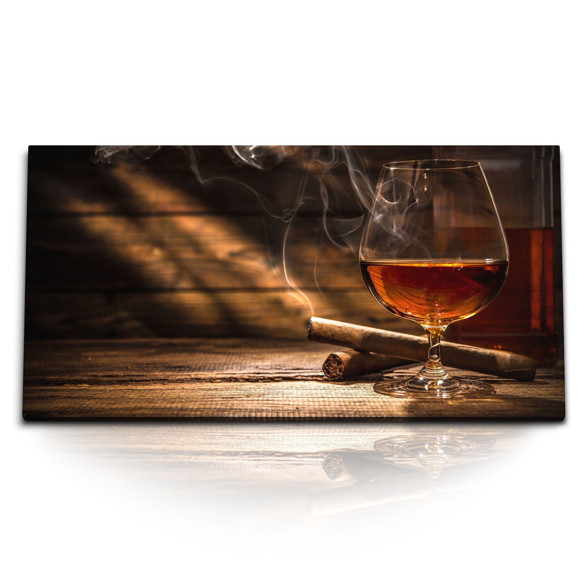 Leinwandbild Kunstdruck Bilder 120x60cm Zigarren Whiskey Bar Männerzimmer Holz