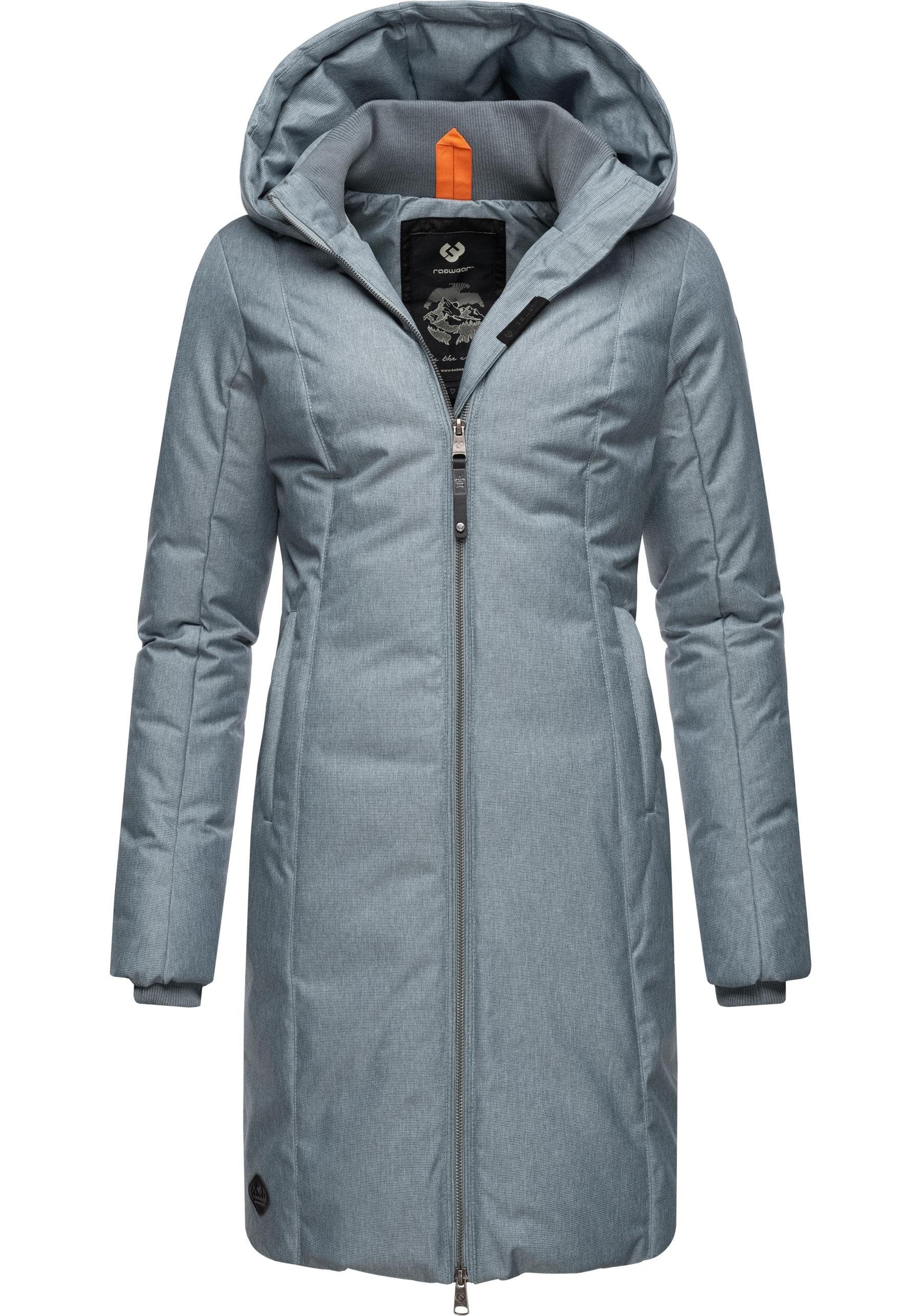 Ragwear Wintermantel Amarri stylischer Winterparka mit großer Kapuze graublau | Regenmäntel
