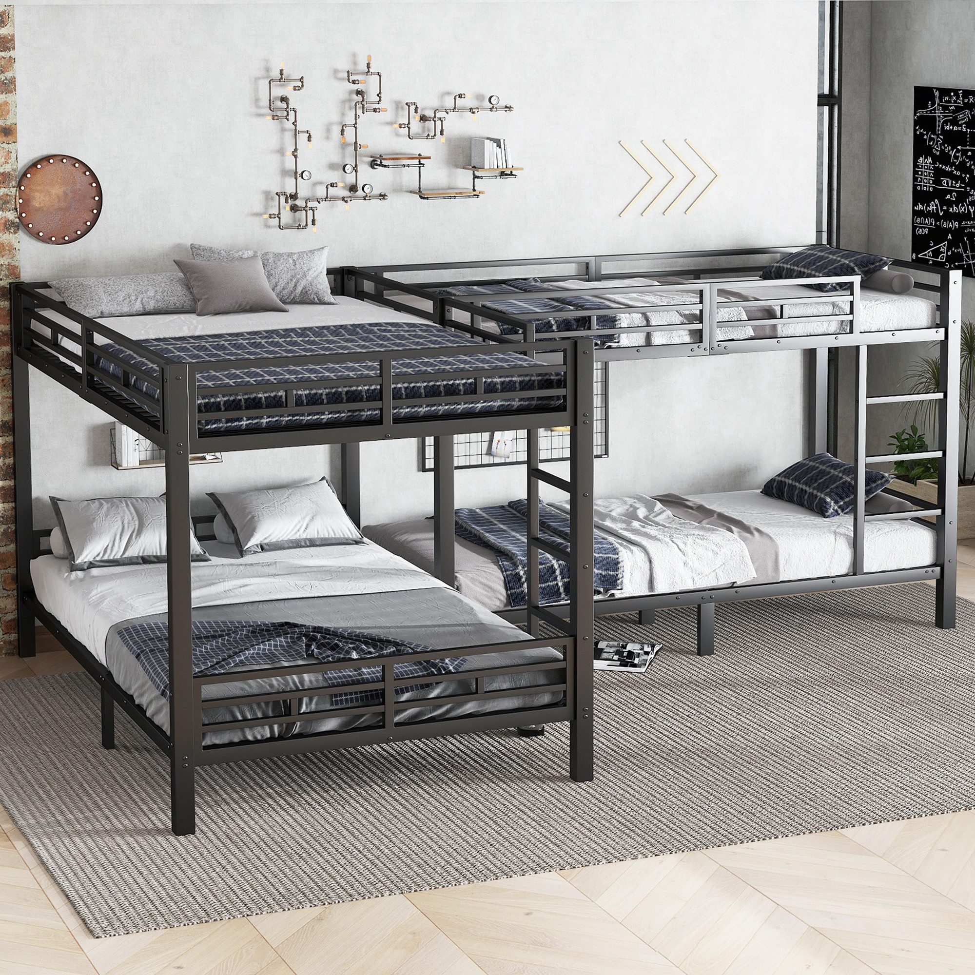 Flieks Etagenbett, Eisenbett Kinderbett 90x200cm*2+140x200cm*2 mit Dreistuf günstig online kaufen