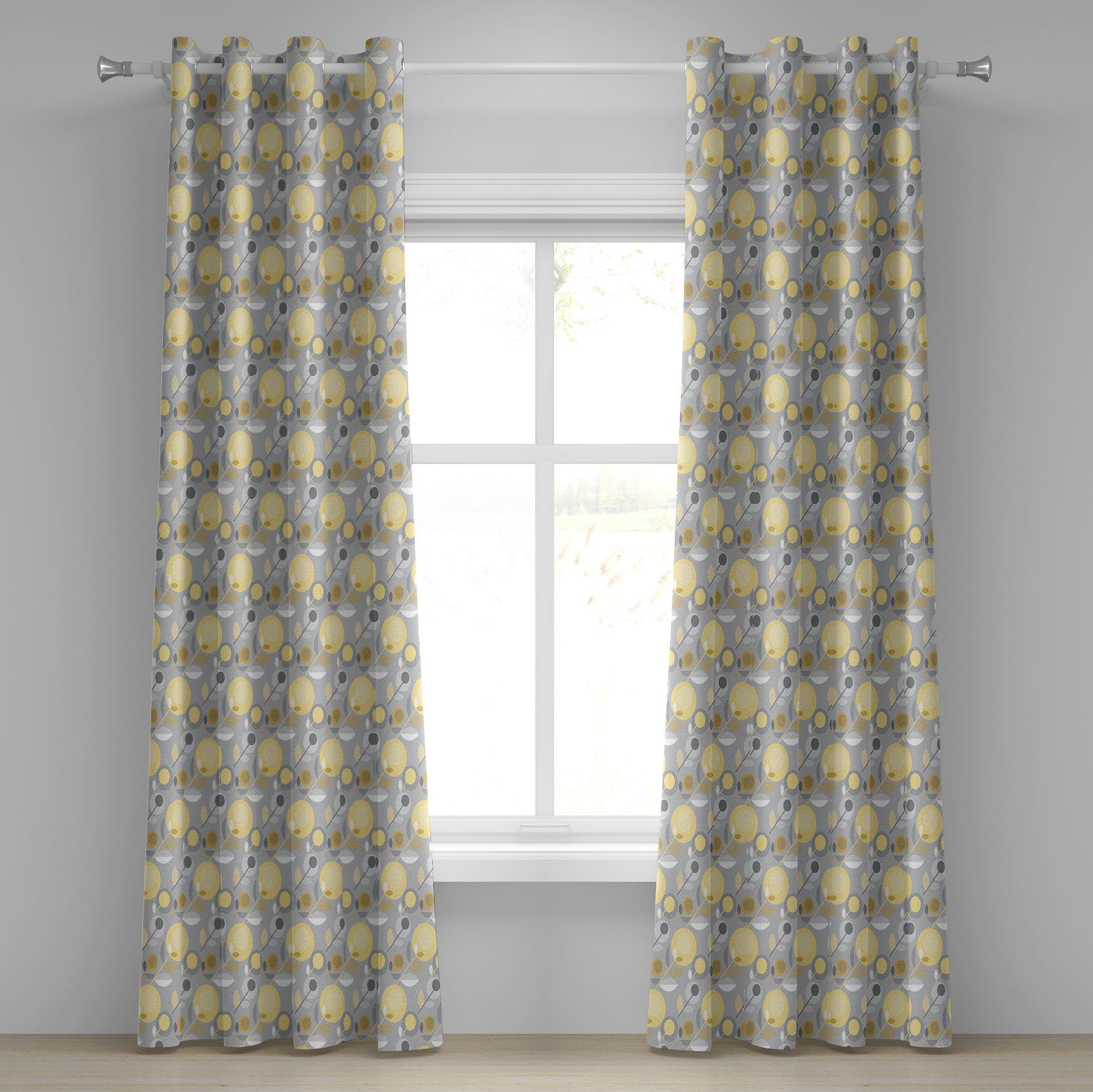 Gardine Dekorative 2-Panel-Fenstervorhänge für Schlafzimmer Wohnzimmer, Abakuhaus, Gelbe Blume 60er-Muster