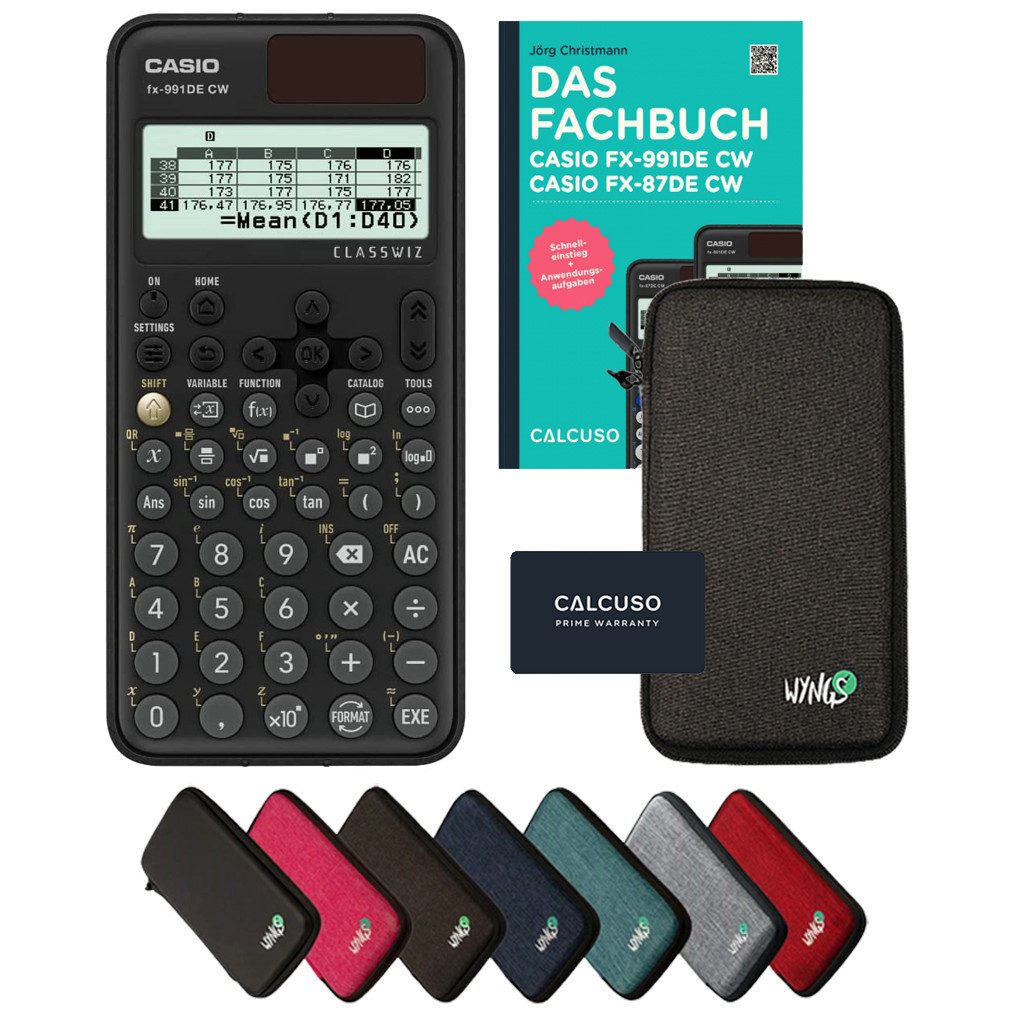 CASIO Taschenrechner fx-991DE CW inkl. Schutztasche Dunkelgrau & Fachbuch (160 S., DIN A5)