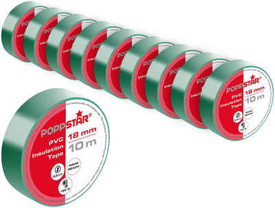 Poppstar Isolierband PVC Dichtband und Klebeband 10 Meter (10-St., Breite 18mm, Farbe grün) Universal Isolierband, Dichtungsband zum Kabel & Leitungen Reparieren