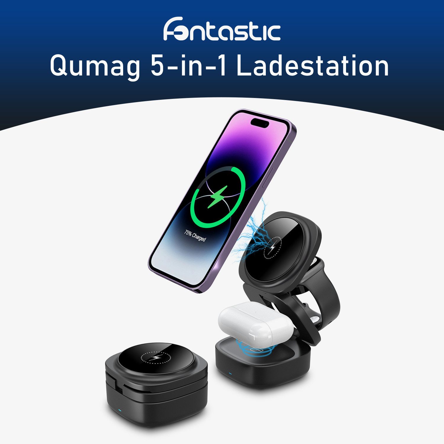 fontastic Qumag Induktive Ladestation 65W Wireless Charger USB-C Induktions-Ladegerät (GaN Technologie)