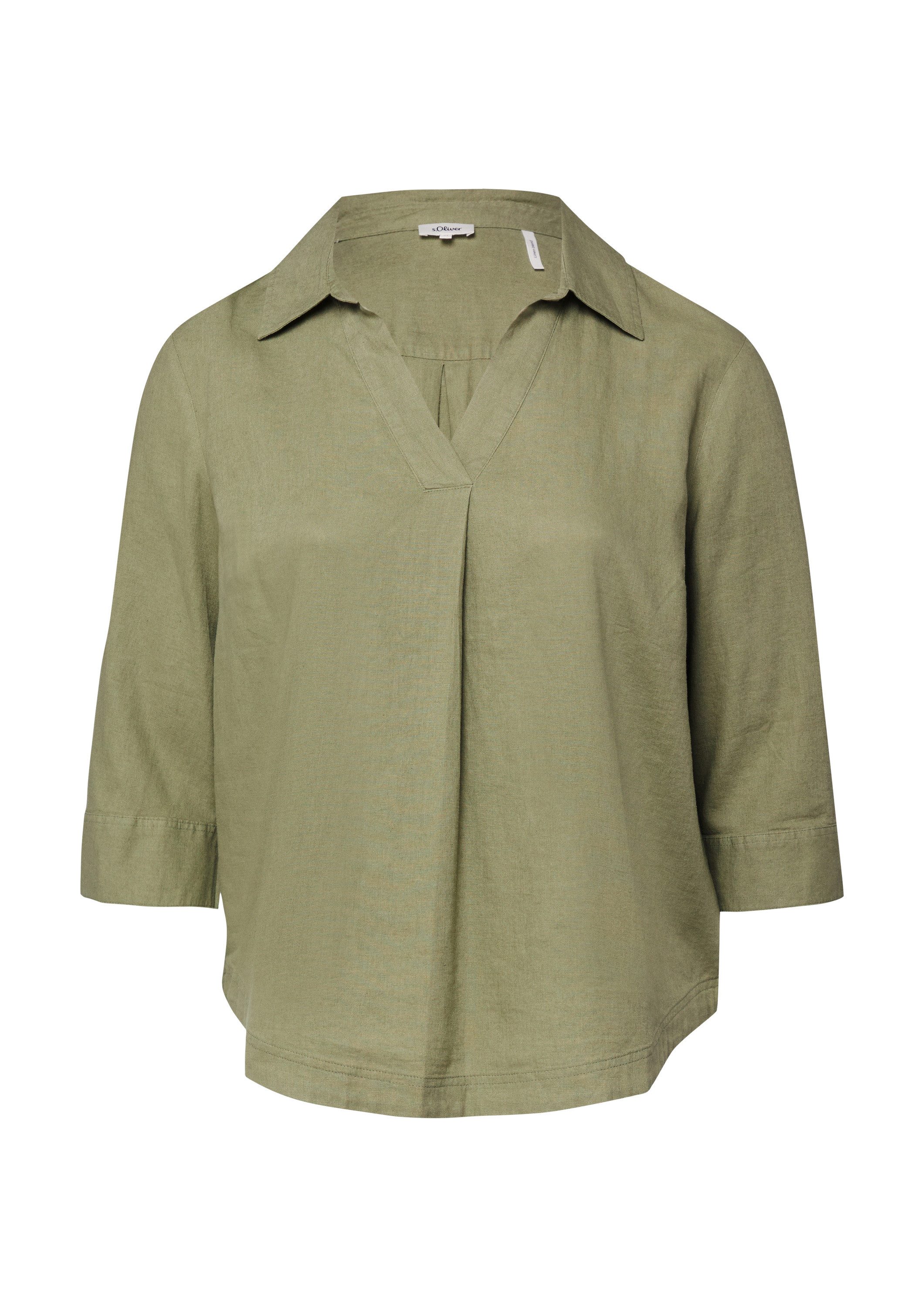 s.Oliver Kurzarmbluse Bluse Leinenmix-Bluse mit 3/4-Ärmeln und Turn-up