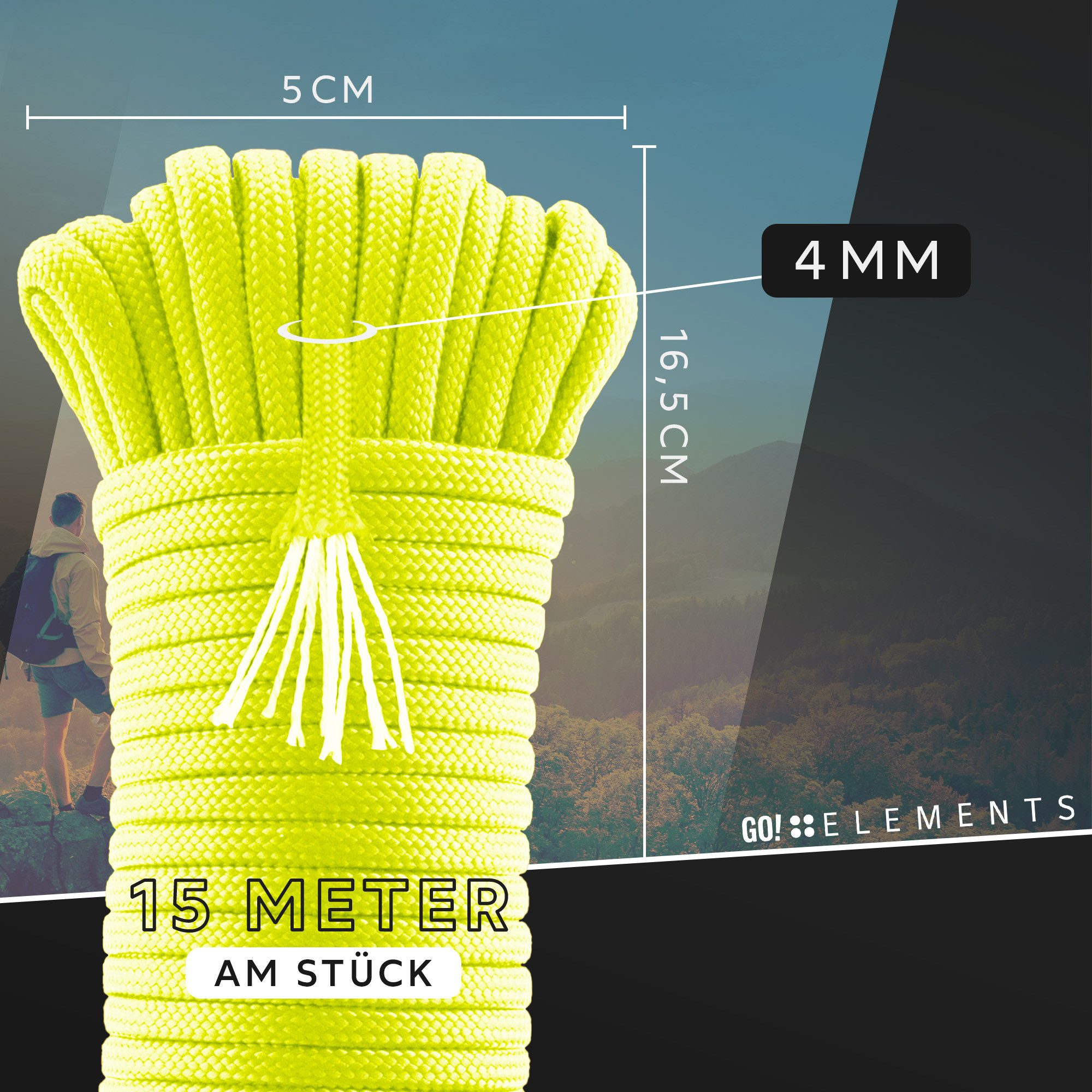GO!elements Abspannleine Paracord 550 - 4mm, Paracord 550 aus reißfester Nylonschnur