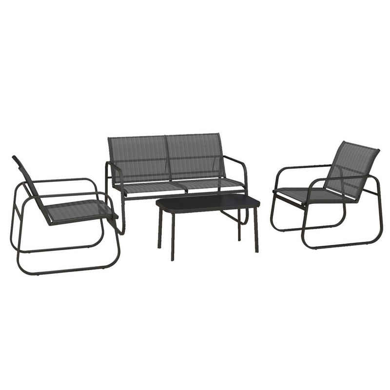 Outsunny Sitzgruppe Gartenmöbel-Set 4-tlg. Gartengarnitur mit Zweisitzer Stühle Couchtisch, (Balkonmöbel-Set, 4-tlg., Sitzgarnitur), für Terrasse, Mesh, Schwarz