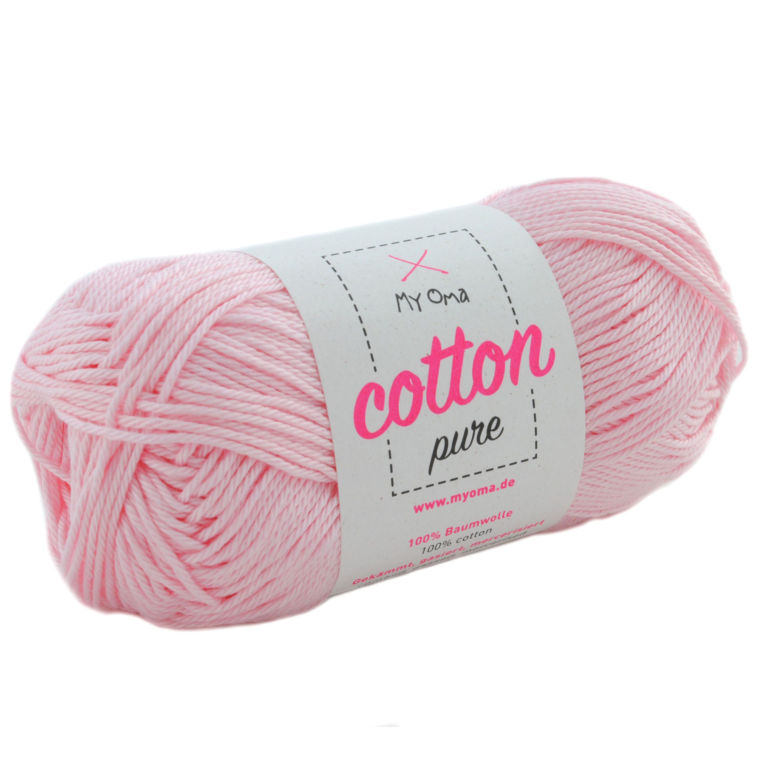 MyOma Baumwolle Cotton pure - Strick- und Häkelwolle, 125,00 m (50g, 1-St., zum Stricken und Häkeln, Wolle zum Handarbeiten, reine Baumwolle), in 32 Farben, 50g, Lauflänge 125m; Nadelstärke: 2,2-3,5mm; 4-fädig