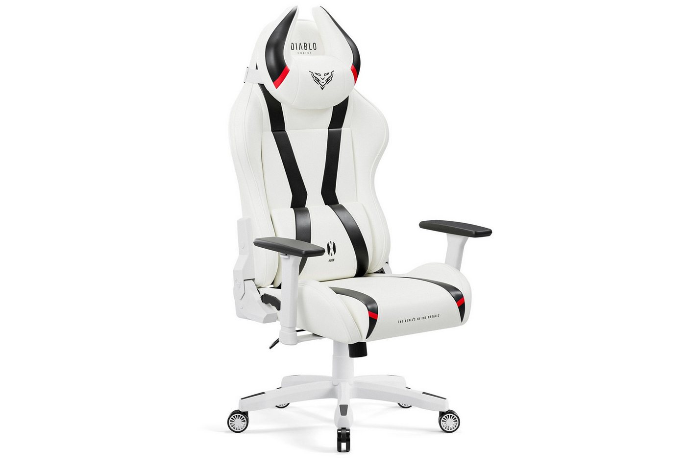 DIABLO CHAIRS Gaming-Stuhl X-Horn 2.0 HDS Kunstleder ergonomisch 3D-Armlehnen Kopfstütze (3D-Armlehnen, Memory-Schaum, HDS Kunstleder, Normal L King XL), Lendenkissen Wippfunktion 160° Metallbasis 2 Größen