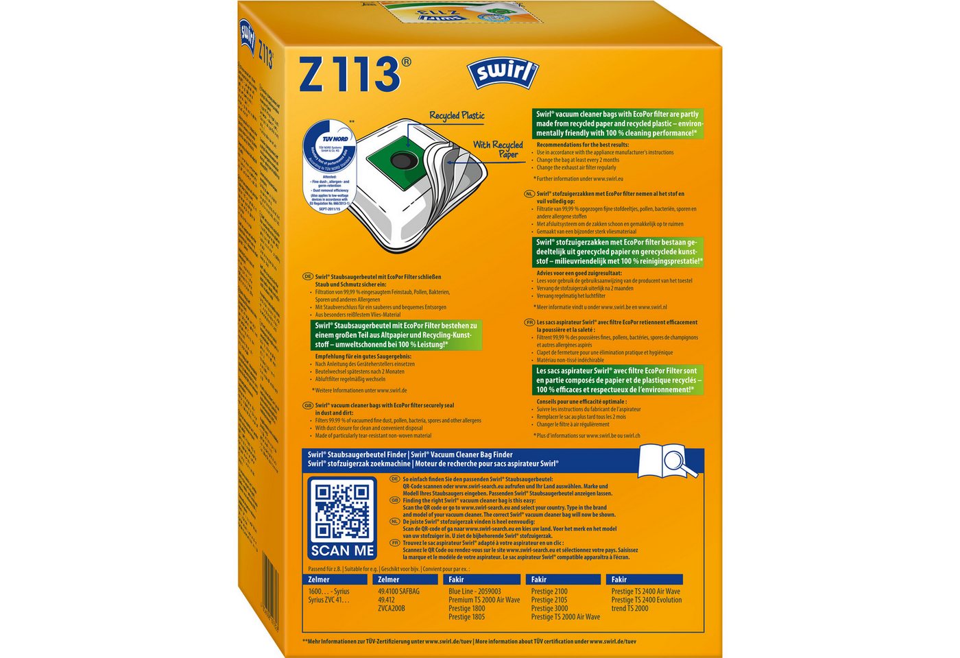 Thumbnail - Swirl Staubsaugerbeutel Z113 EcoPor® für Zelmer Fakir 12 Beutel 3 Airfilter, passend für Zelmer