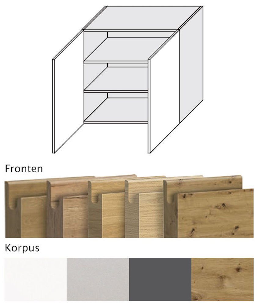 Front- Eiche Feldmann-Wohnen 80cm wählbar Arezzo und Korpusfarbe grifflos Klapphängeschrank 2-türig Halifax