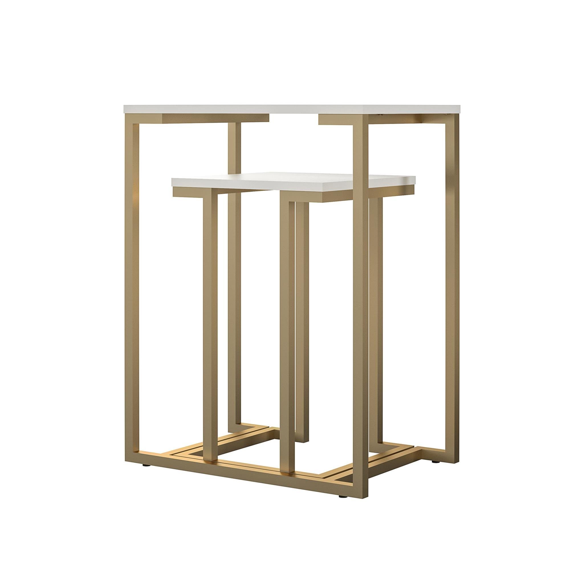 Camila goldfarbenes im 2er-Set), eleganten Wohnzimmertische Satztisch Metallgestell weiß (Set, Design, 2-St., loft24