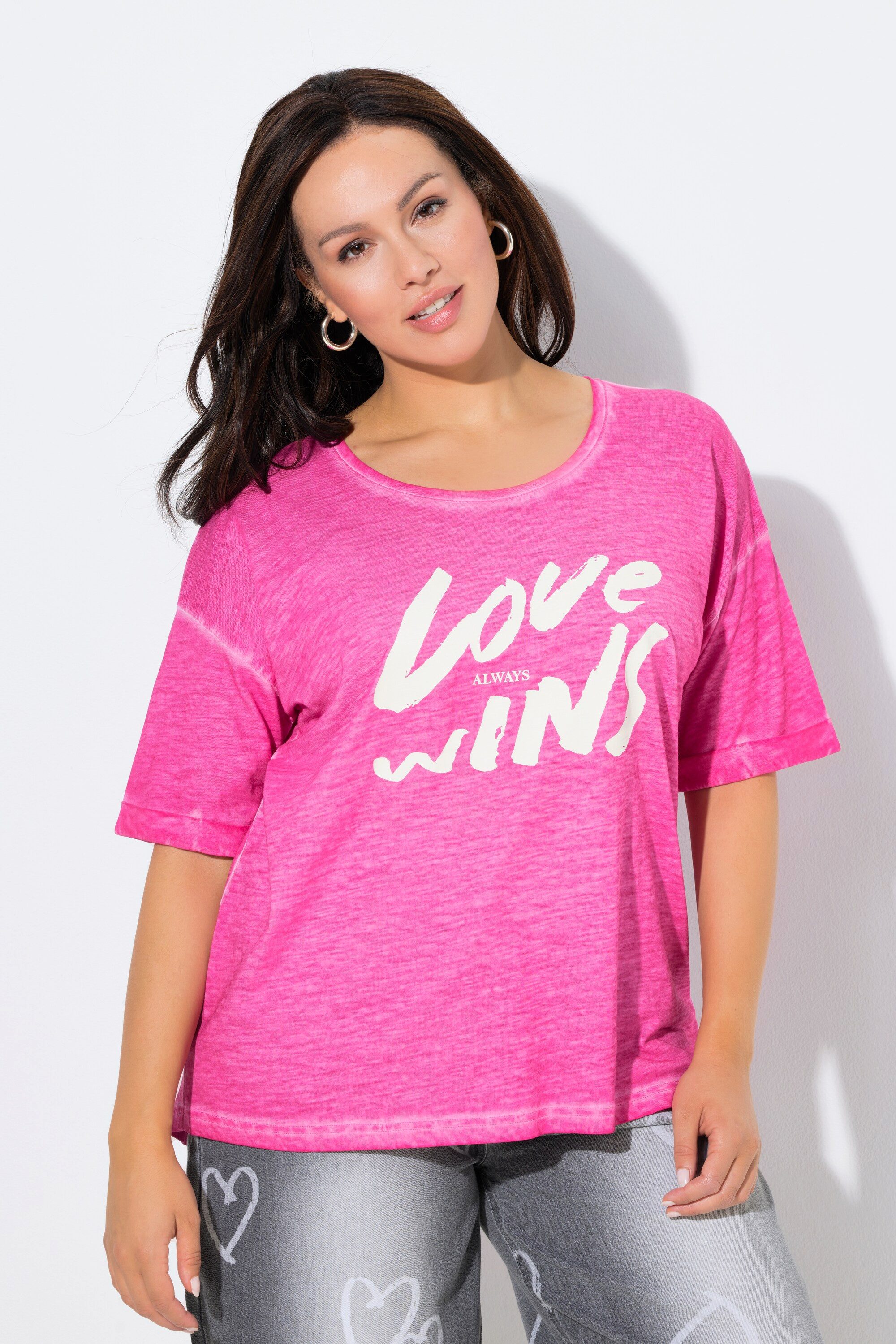 T-Shirt T-Shirt Schriftdruck Oversized Rundhals Halbarm