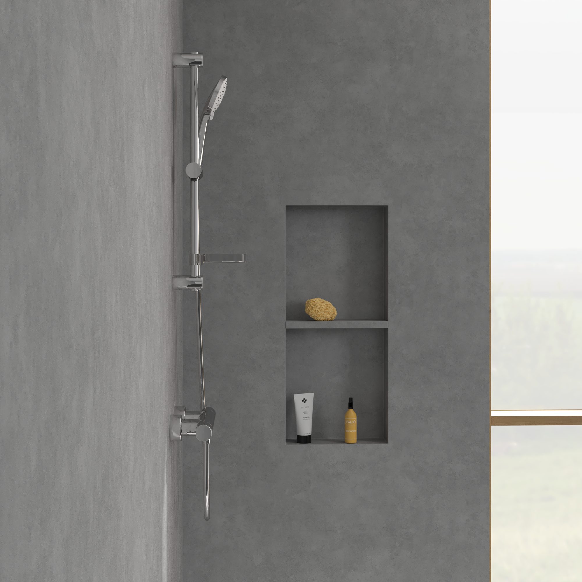 Villeroy & Boch Duschsystem Universal Showers inkl. Handbrause und Duschstange, Höhe 6.04 cm, Bauseschlauch 1600 mm, Duschgarnitur mit 3 Strahlarten, verstellbar, Chrom
