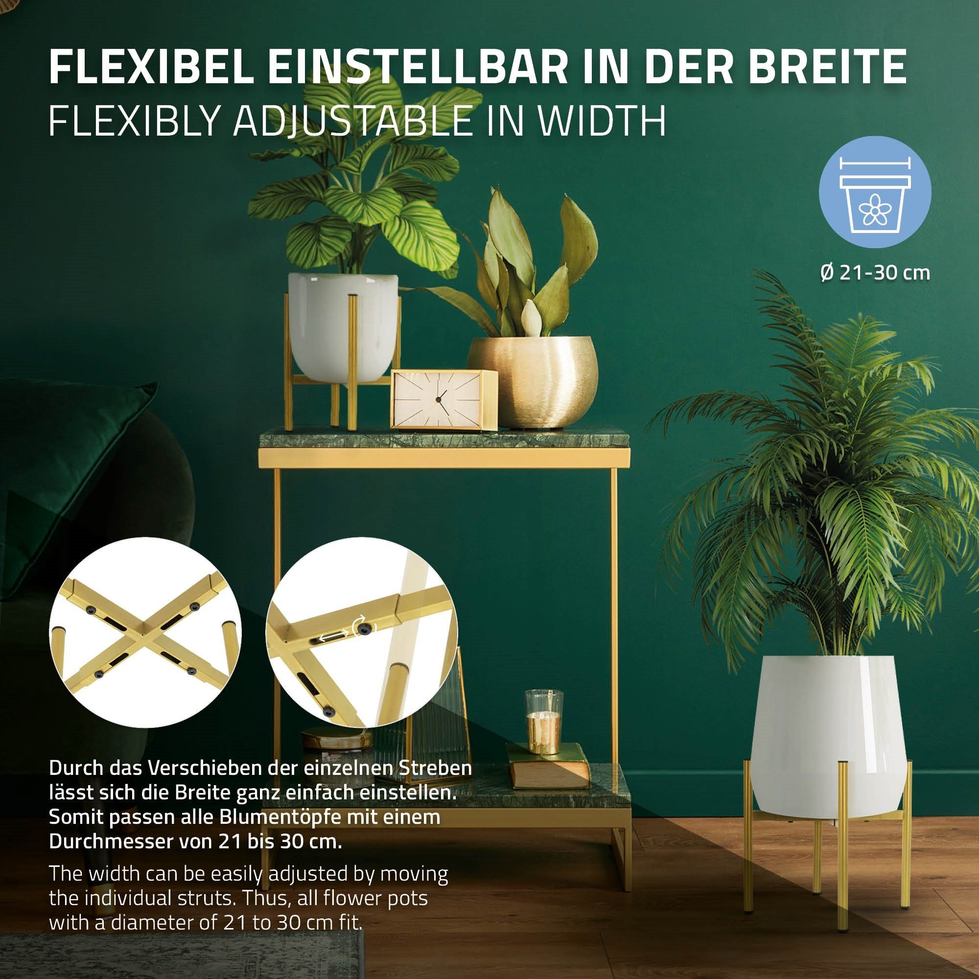 Gold Größenverstellbar 18-25x18-25x30cm Robust ML-DESIGN verstellbar Modern Deko, Pflanzenständer Pflanztopf Blumenständer Blumentopfhalter Metall