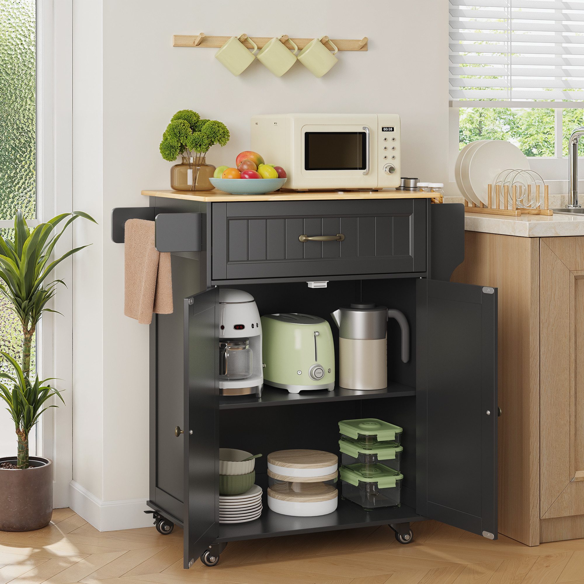 Bealife Küchenwagen,Küchenwagen auf Rädern, mit Handtuchhalter, Arbeitsplatte & Ablage, rollbar,Kücheninsel