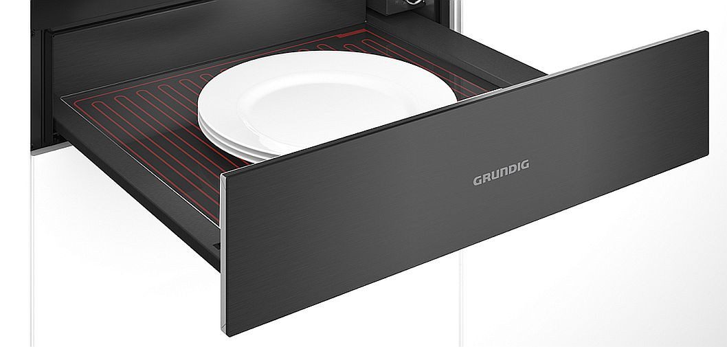 Grundig Einbau-Wärmeschublade Dark Inox mit Teleskopschublade Geschirr bis 6 Personen GWS2221DX