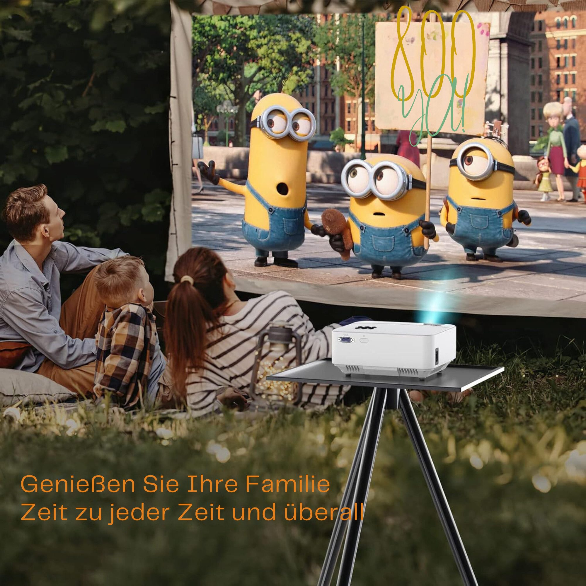 Vivitar Mini Beamer mit Screen Mirroring, 7000 Lumen Heimkino FULL HD LED-Beamer (7000 lm, 1080P px, 1080P Video Beamer mit 240" Display, 90000 Stunden LCD) weiß