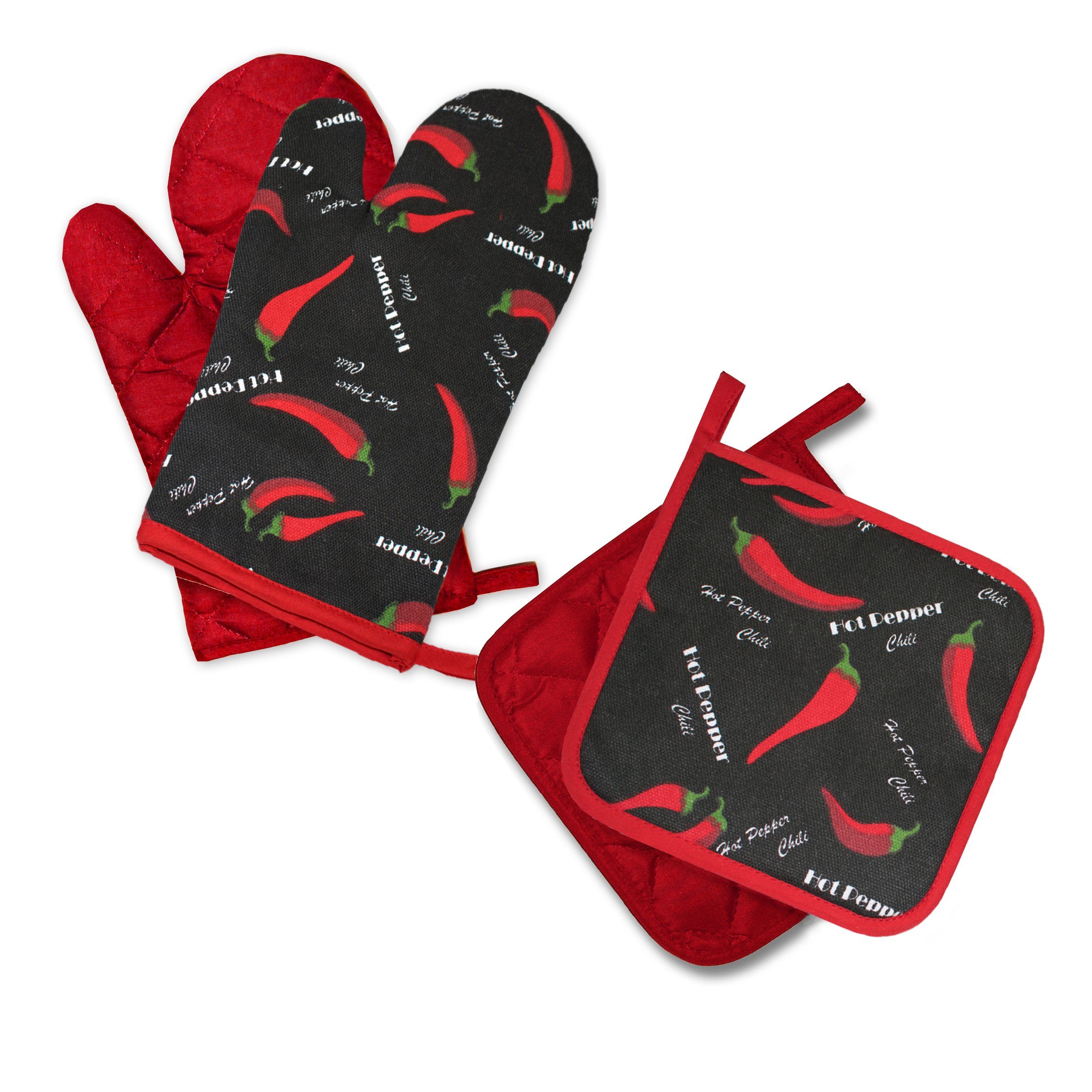 Delindo Lifestyle Topfhandschuhe und Topflappen, Ofenhandschuhe, Baumwoll-Mix, (4-tlg), Hitzebeständig bis 250 °C für maximal 15 Sekunden