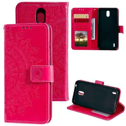 CoverKingz Handyhülle Nokia 1.3 Handy Hülle Flip Case Cover Handytasche Etui Mandala Pink, Klapphülle Schutzhülle mit Kartenfach Schutztasche Motiv Mandala
