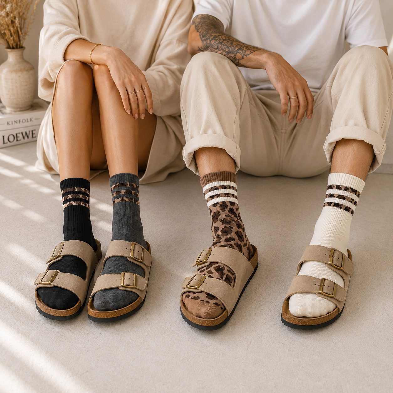 XCOAST Freizeitsocken Damen Socken Leo Muster 4 Paar – Retro Sneaker Socken (Sneaker Socken Damen 4 Paar, 4-Paar, Animal Print Socken) Sorgt für angenehmes Fußklima