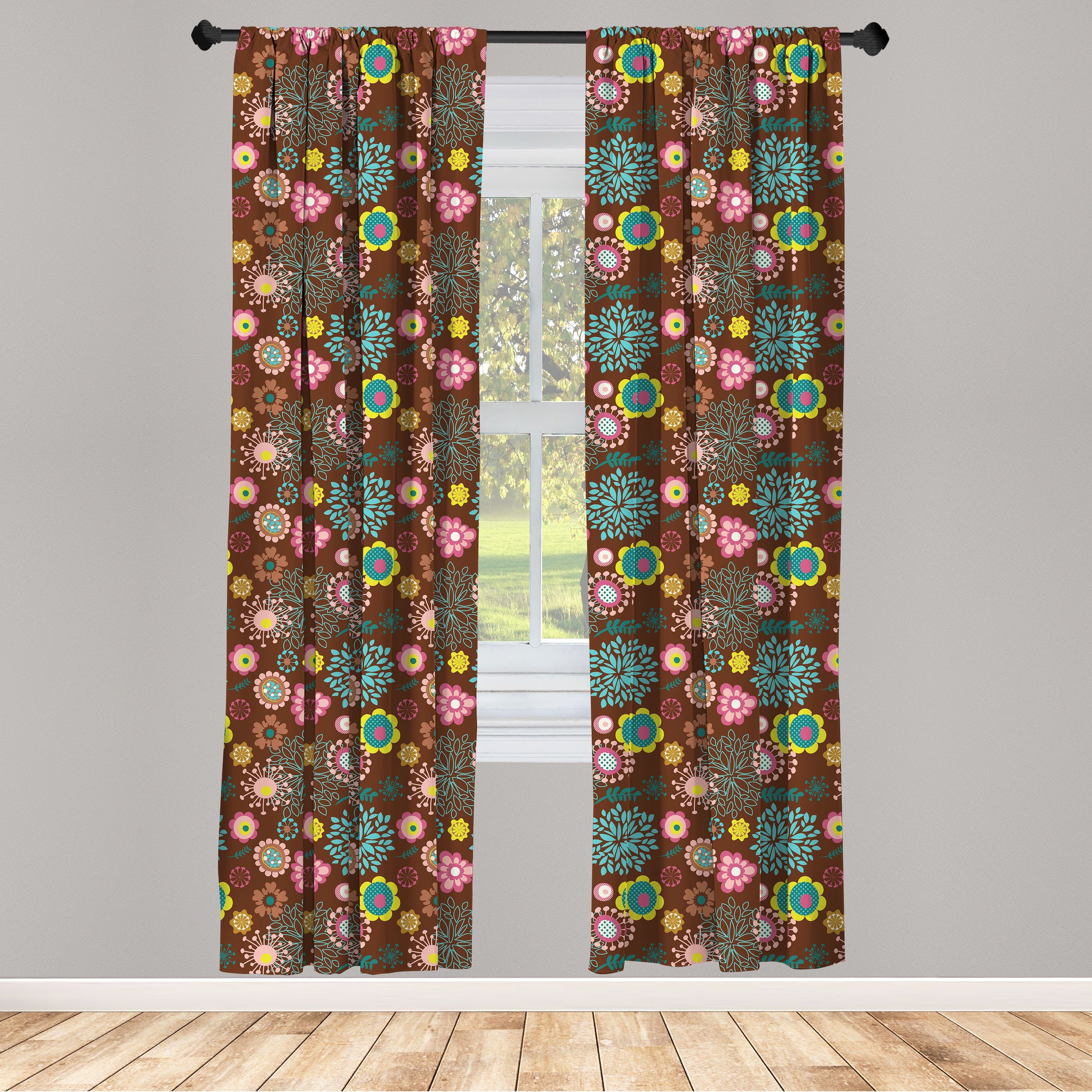 Gardine Vorhang für Wohnzimmer Schlafzimmer Dekor, Abakuhaus, Microfaser, Volkskunst abstrakte Blumen
