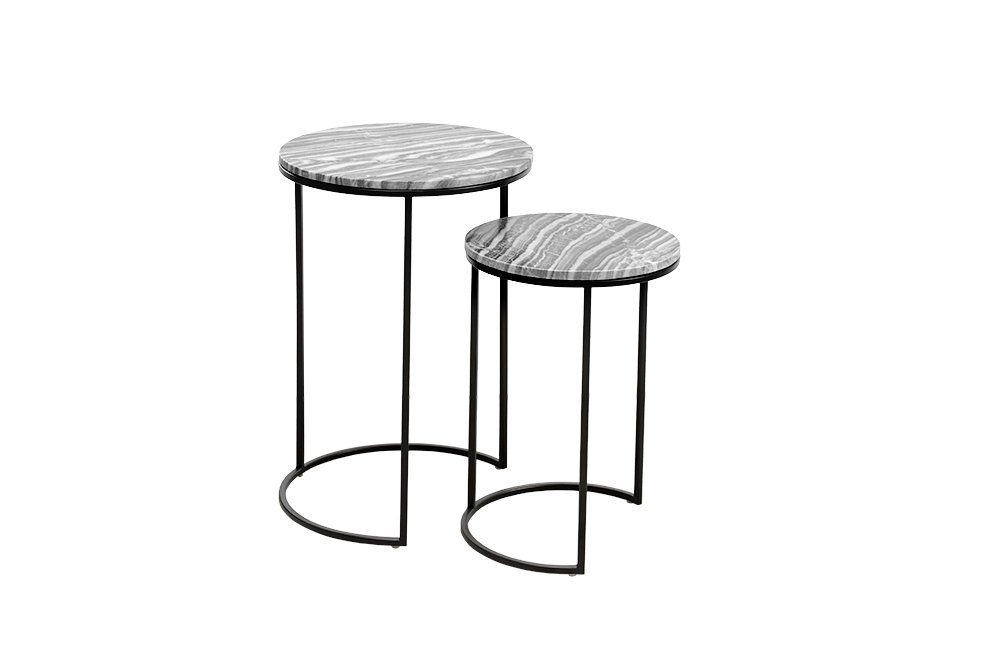 · riess-ambiente / 37cm Beistelltisch grau grau · Metall Nachttisch (Set, Marmor · · Wohnzimmer 2-St), schwarz | ELEMENTS grau rund