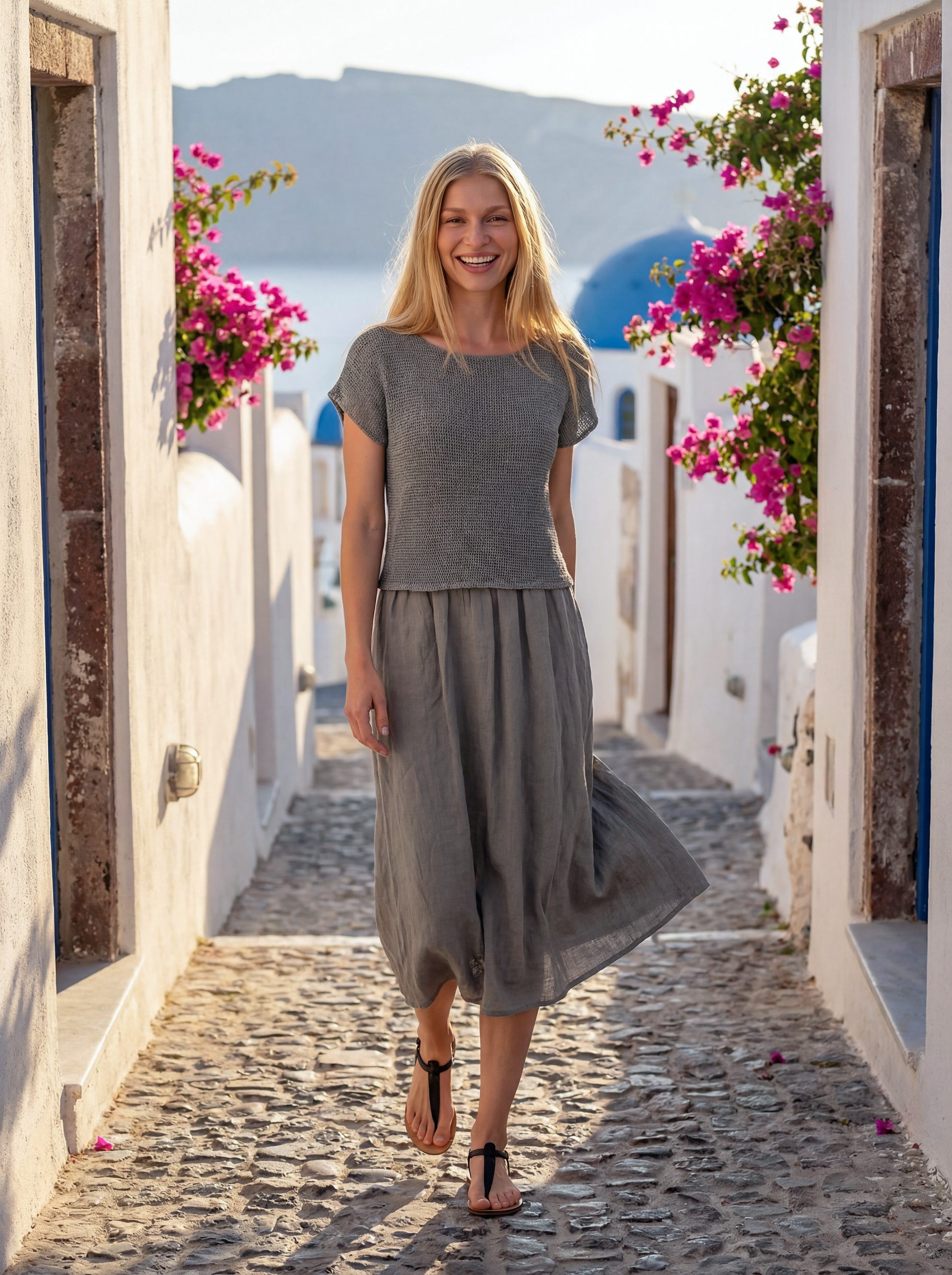 PEKIVESSA Sommerkleid Lässiges Midikleid im angesagten Lagen-Look aus Baumwolle-Leinen-Webstoff – Bild 5 von 5