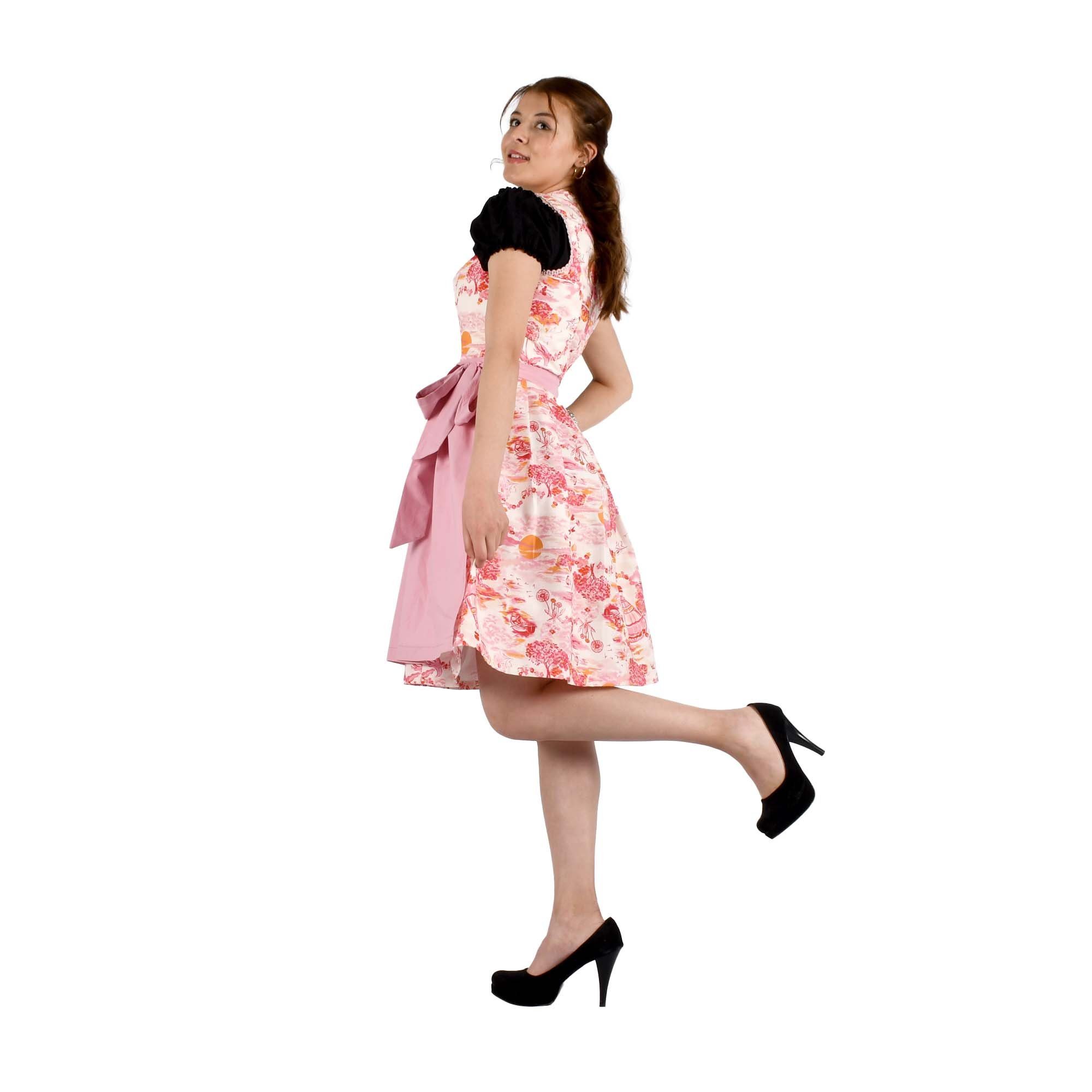 mit Blumen inkl. Dirndl Trachtenkleid Kleid Dirndlschürze 2Teilig Beige MYTRACHTENSTADL Trachtenmode Midi Rosa