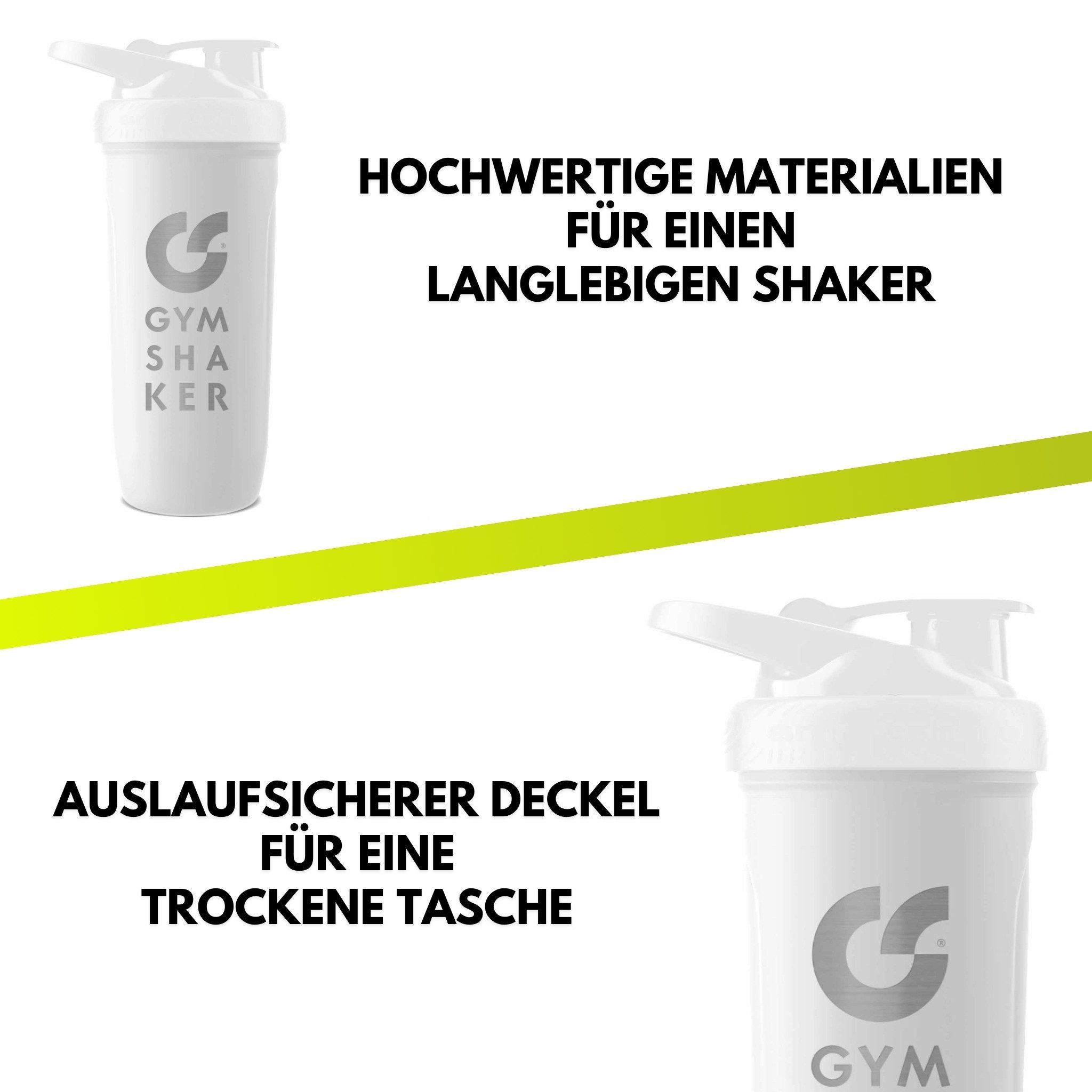 GYMSHAKER Protein Shaker Edelstahl Trinkflasche für Fitness, Sport, Bodybuilding & Muskelaufbau, Edelstahl, (Packung, Shaker aus rostfreiem Edelstahl mit Sieb und weichen Silikonboden), Wabenstruktur-Sieb für cremige Protein Shakes