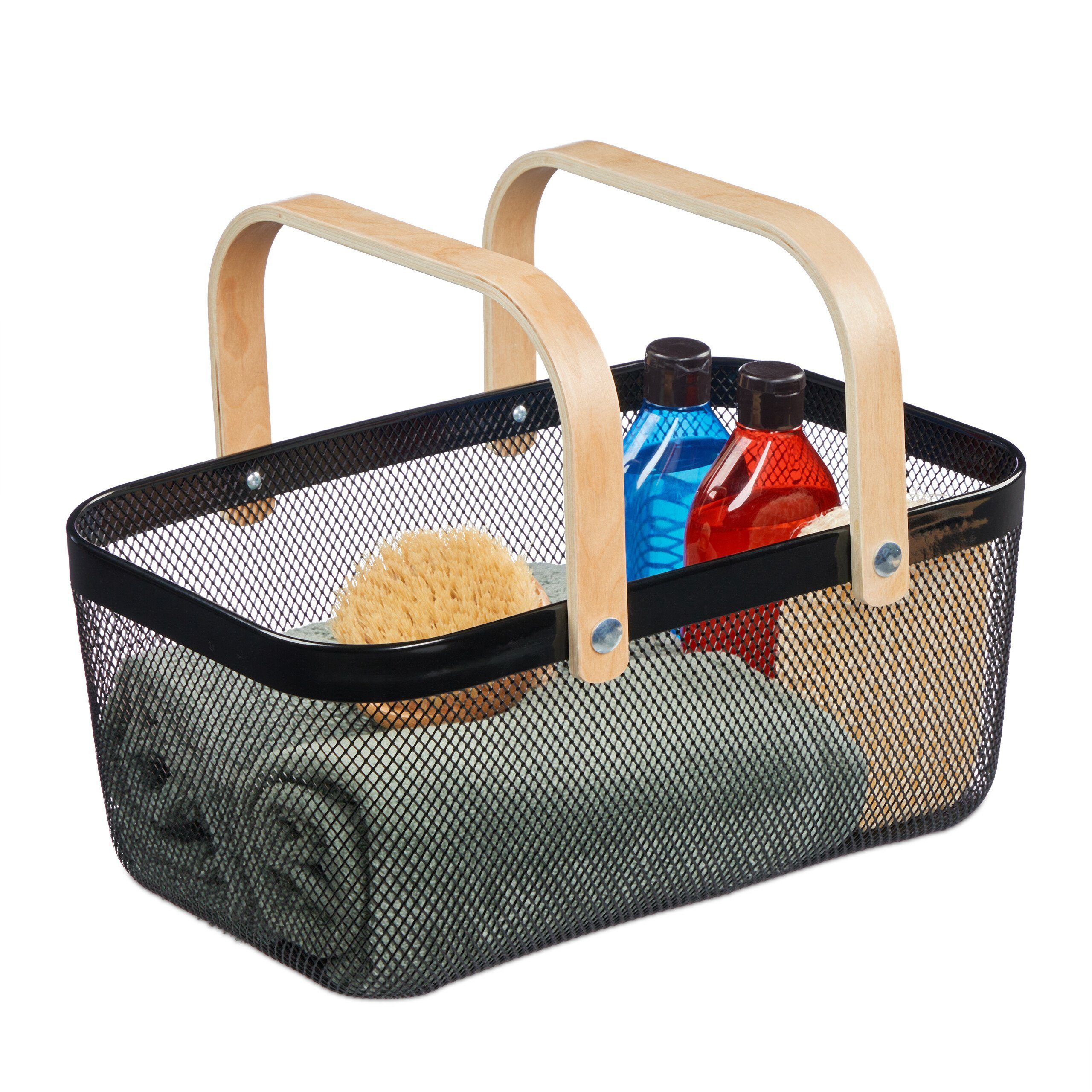 relaxdays Aufbewahrungskorb Eckiger Drahtkorb mit Henkeln, schwarz günstig online kaufen