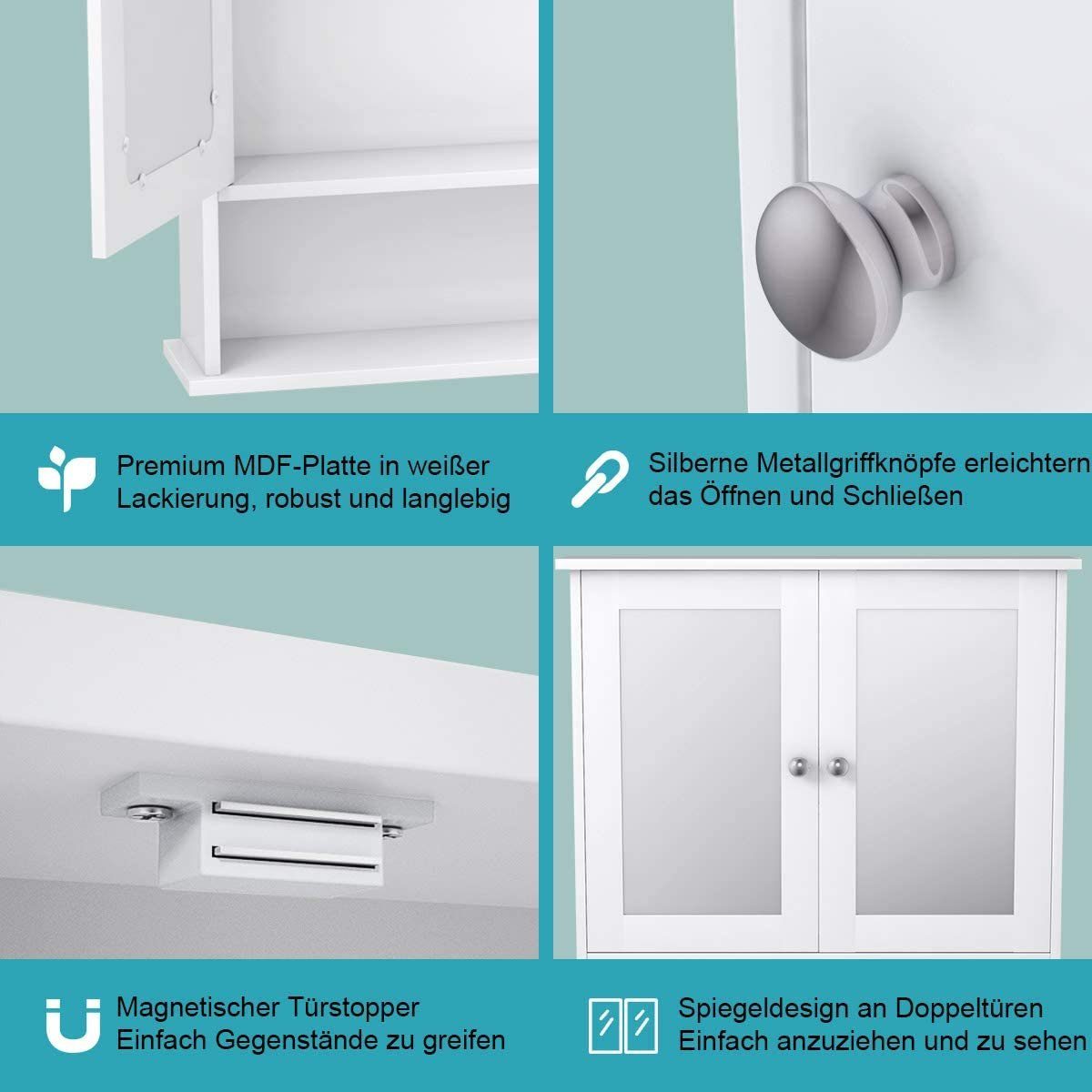 COSTWAY Spiegelschrank Badzimmerschrank mit höhenverstellbarer Ablage – Bild 5 von 5