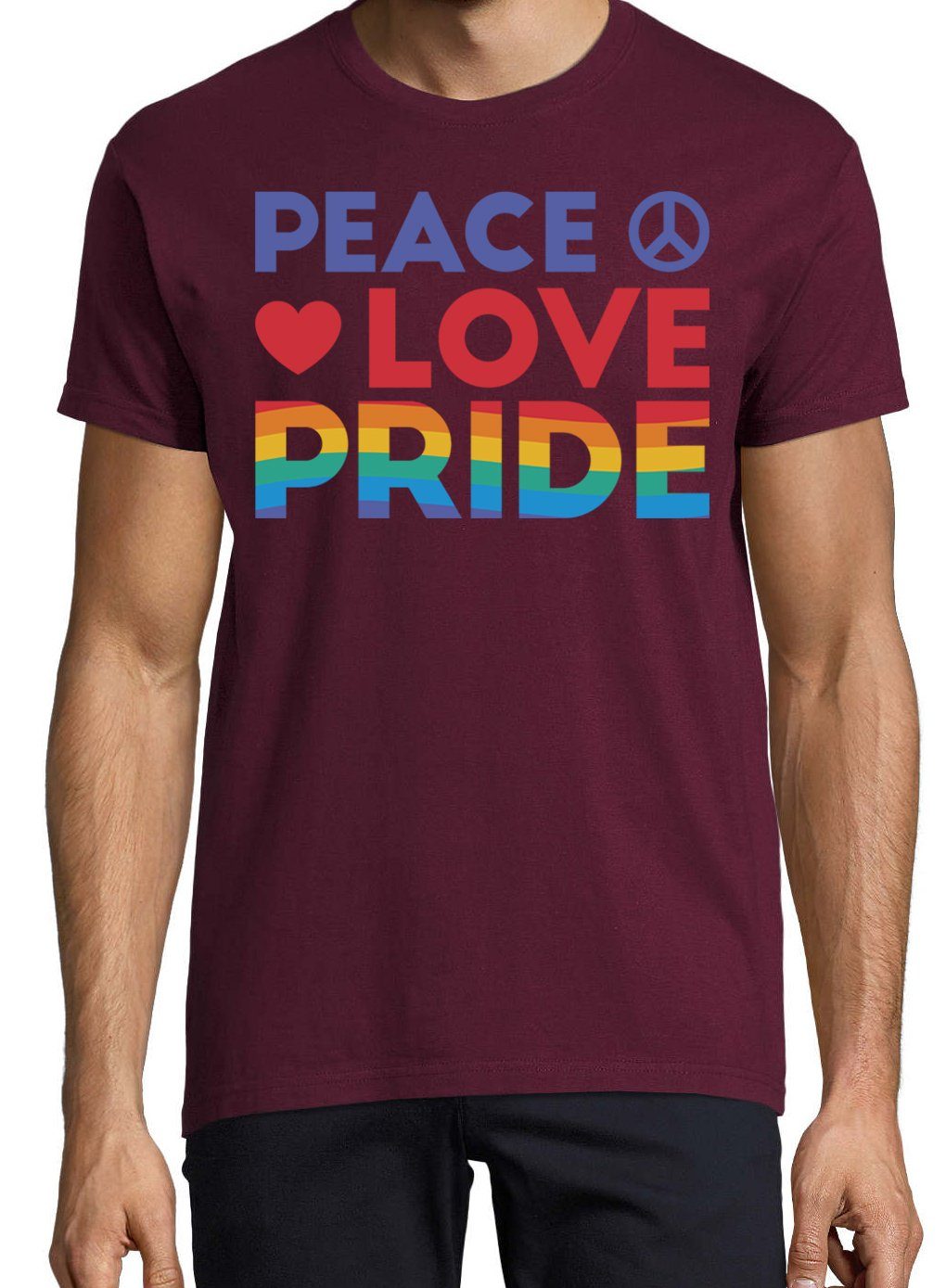 Youth Designz T-Shirt Peace Love Herren Burgund Trendigem mit Pride Frontdruck T-Shirt