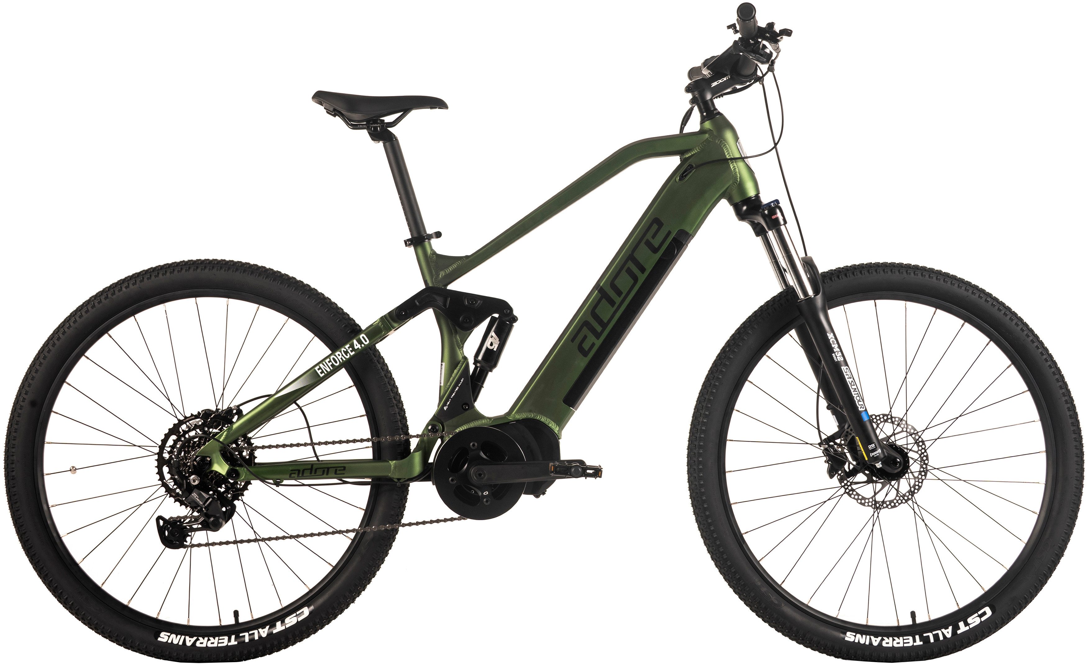 Adore E-Bike Mountainbike Fully 29" Enforce 4.0 Mittelmotor 85NM / 15Ah Grün matt, 9 Gang Shimano Cues Schaltwerk, Kettenschaltung, Mittelmotor, 540 Wh